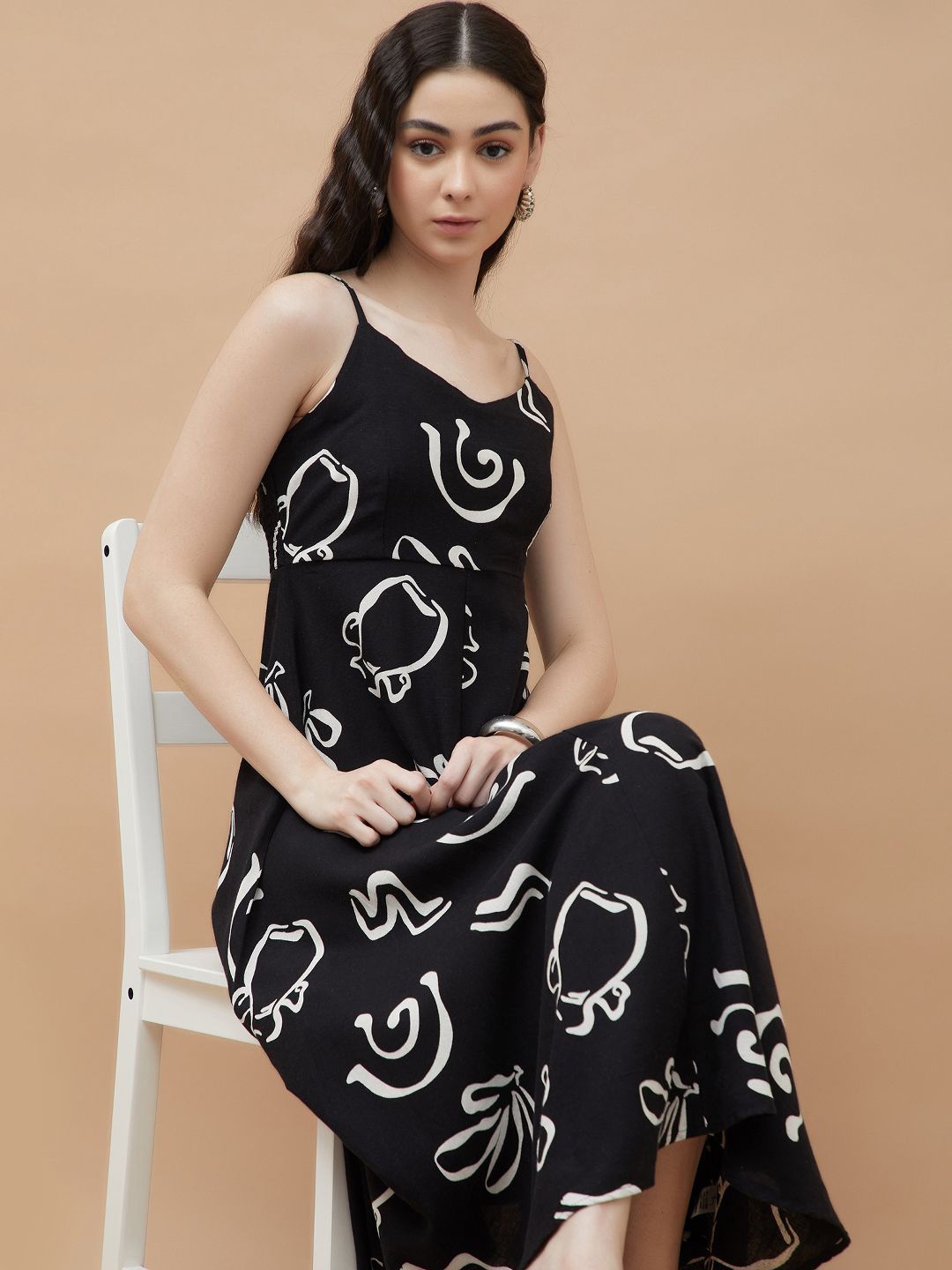

Ginger by Lifestyle Women Printed Fit & Flare Midi Dress, Black