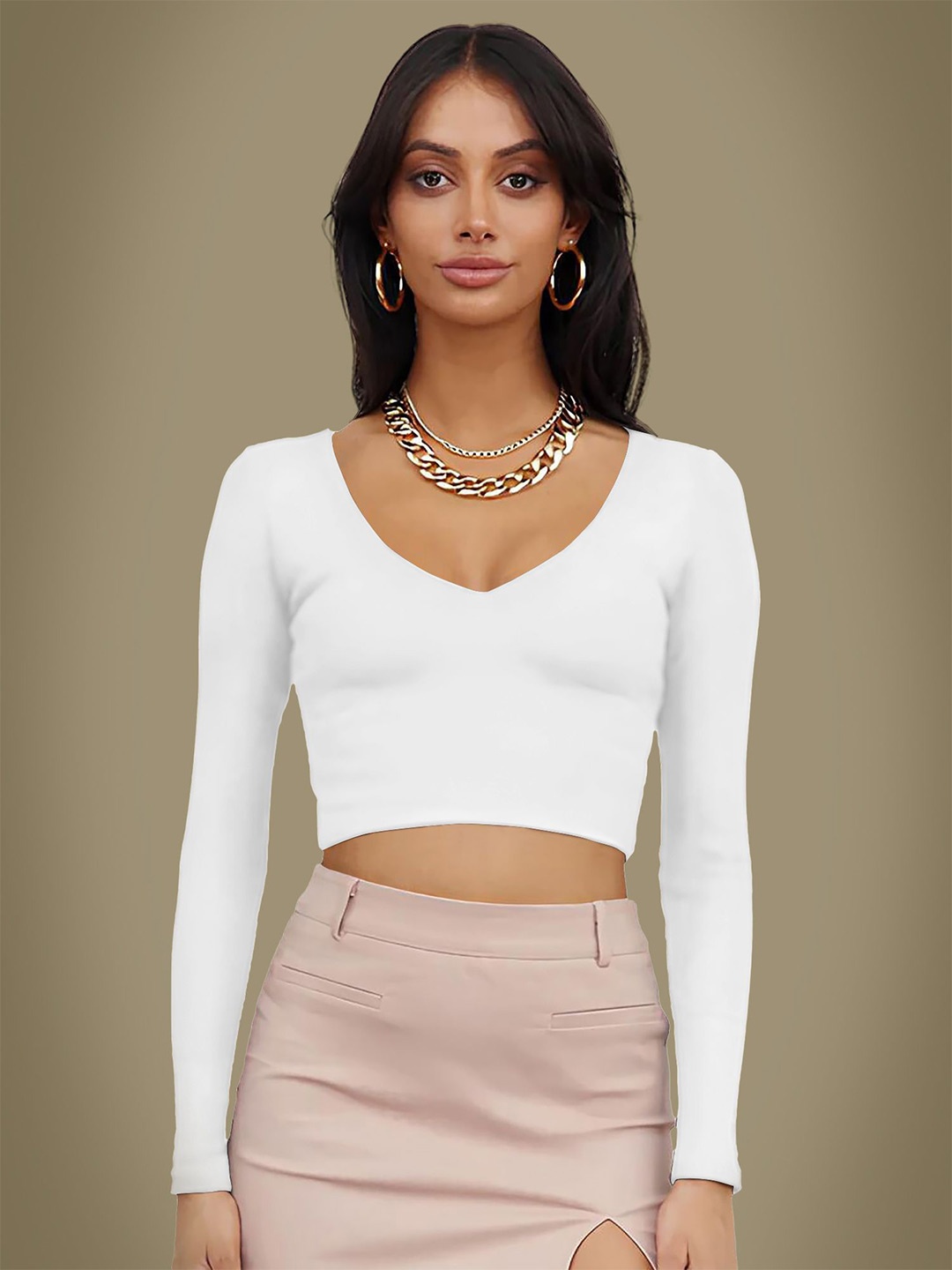 

Dream Beauty Fashion V-Neck Fitted Crop Top, White