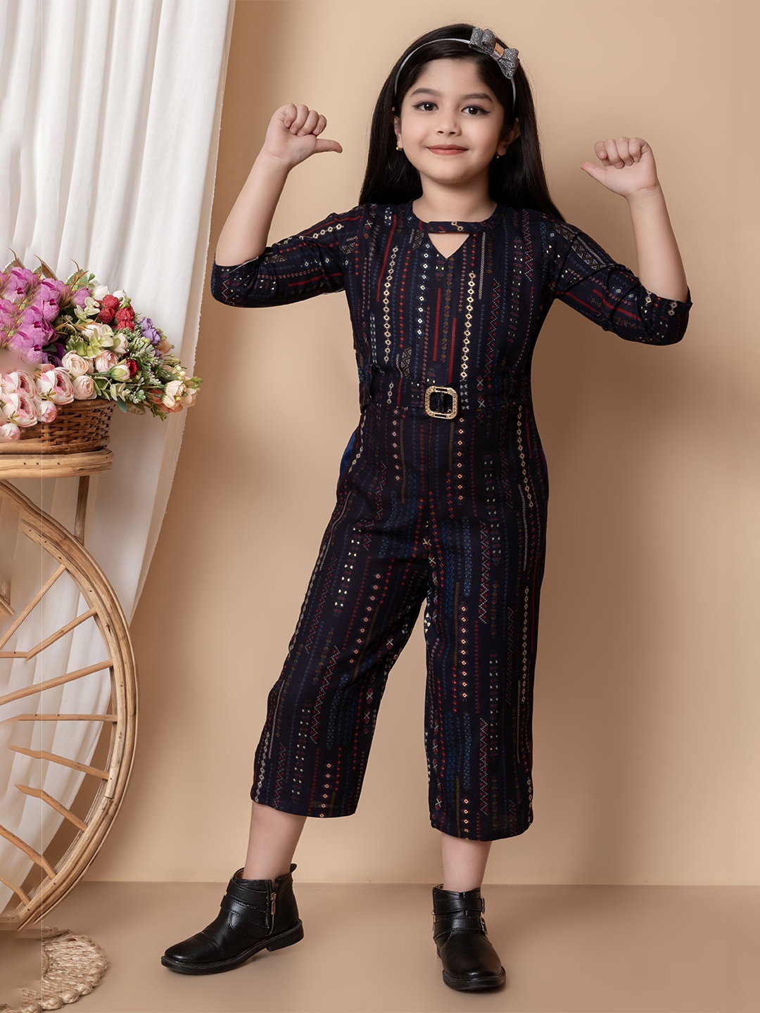 

GLAMOUR WORLD GARMENTS Girls Organic Cotton Printed Basic Jumpsuit, Blue