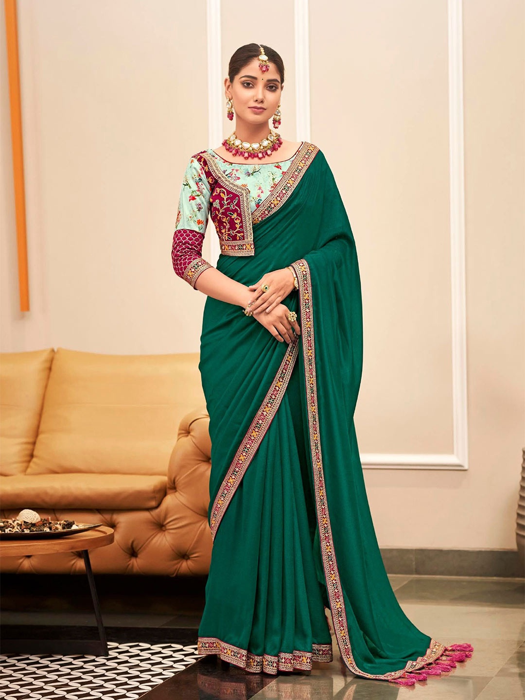 

MAHALASA Embroidered Designer Saree, Sea green