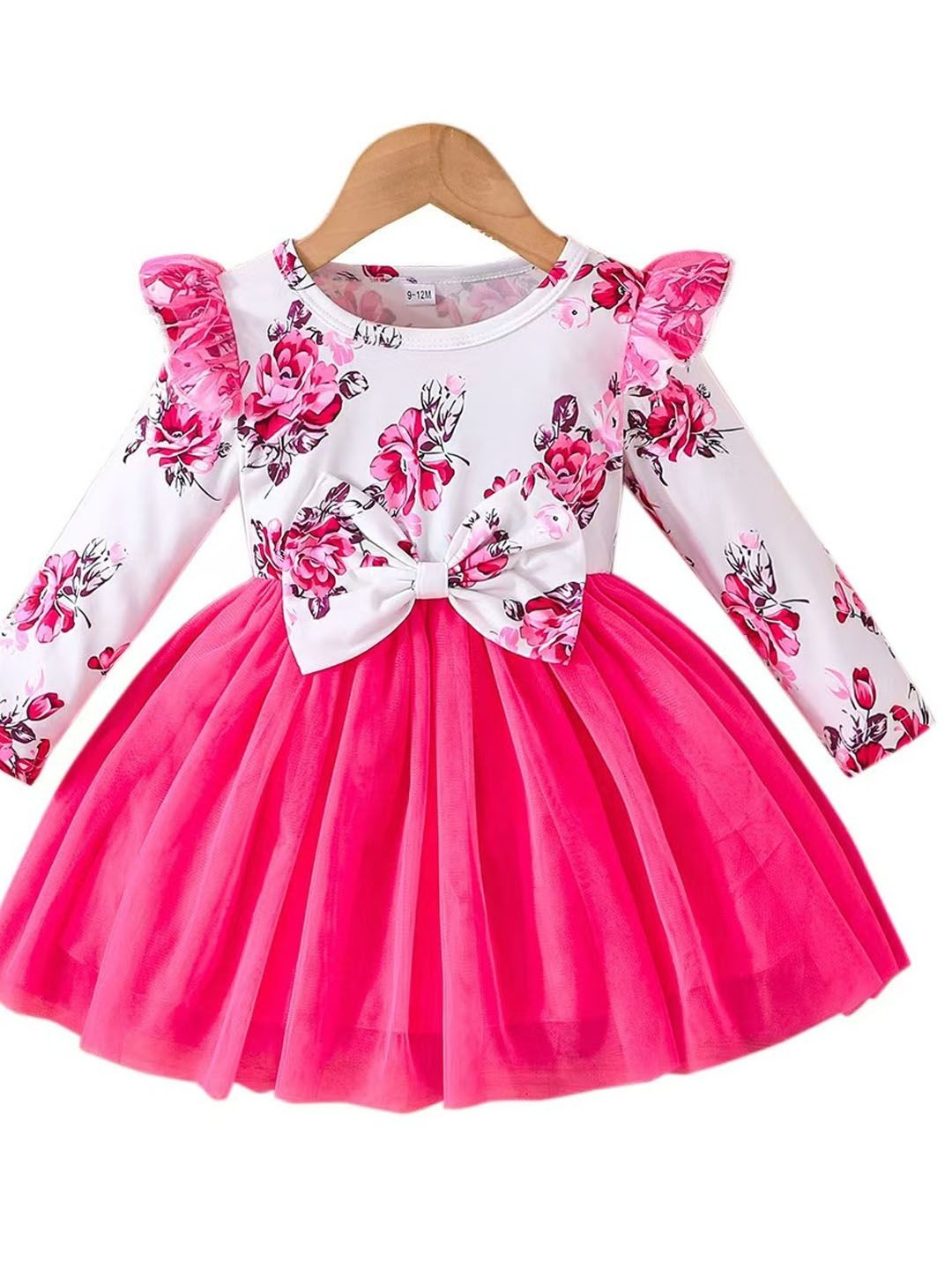 

Xsole Girls Floral Printed Fit & Flare Round Neck Knee Length Dress, Pink
