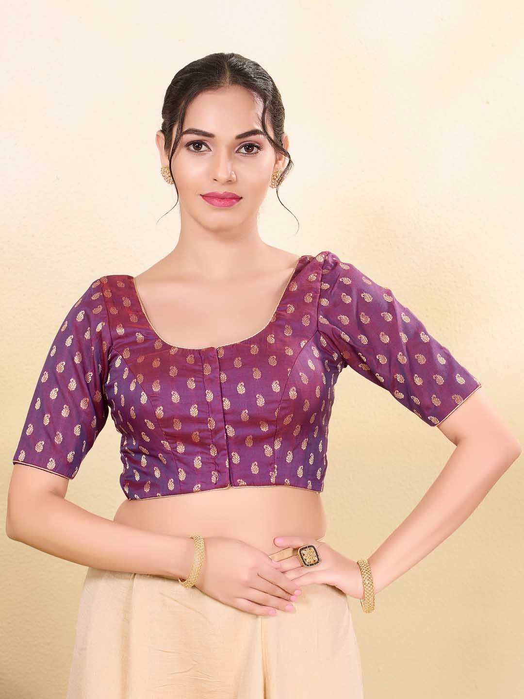 

VAMAS - THE DESIGNER BLOUSES Women Round Neck Padded Saree Blouse, Purple