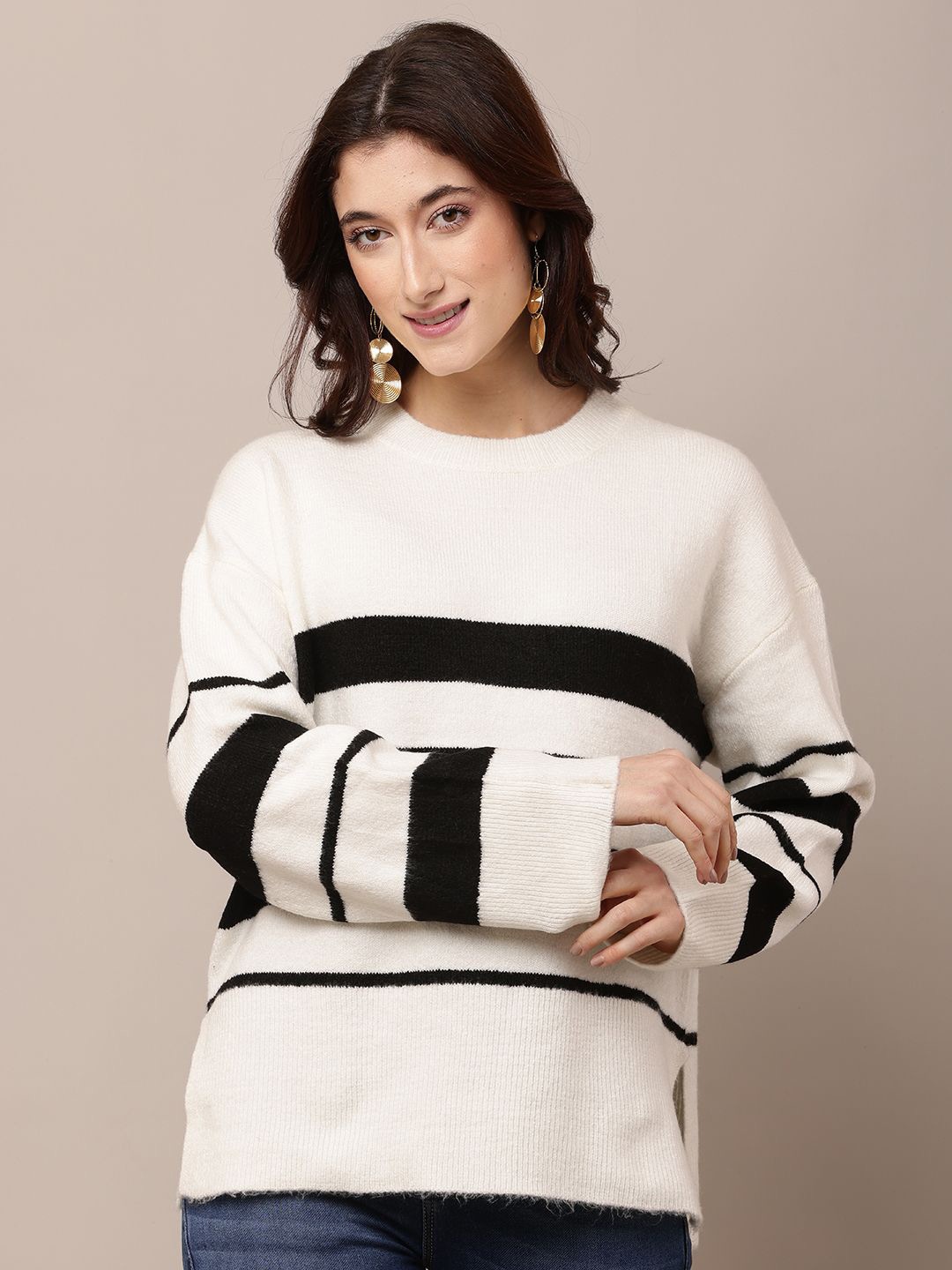 

NoBarr Women Striped Pullover, White