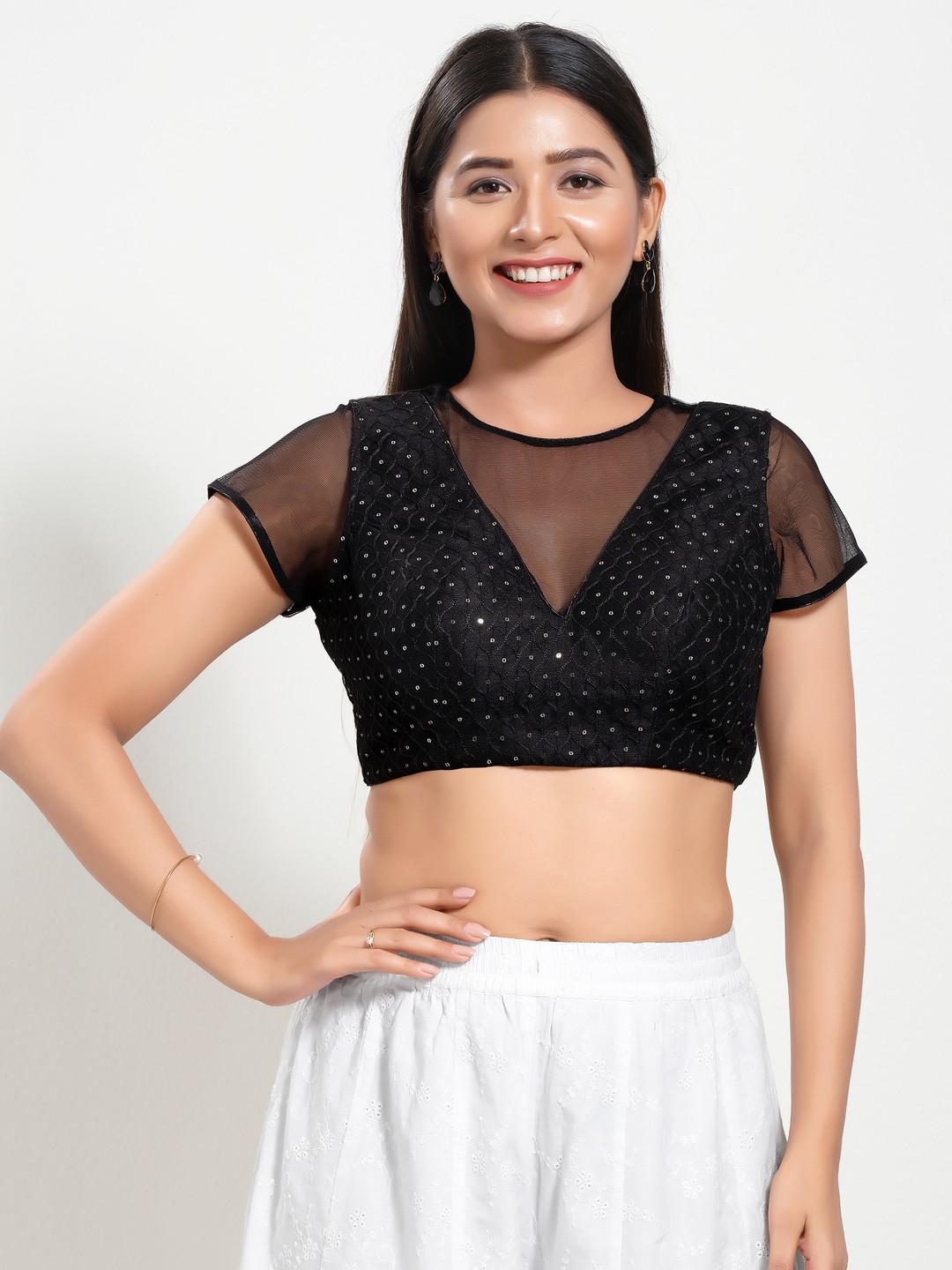 

VAMAS - THE DESIGNER BLOUSES Women V-Neck Padded Saree Blouse, Black