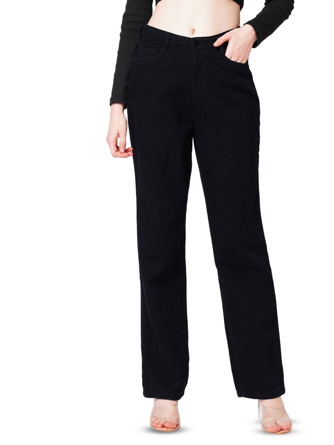 

Kraus Jeans Women Straight Fit High-Rise Jeans, Black