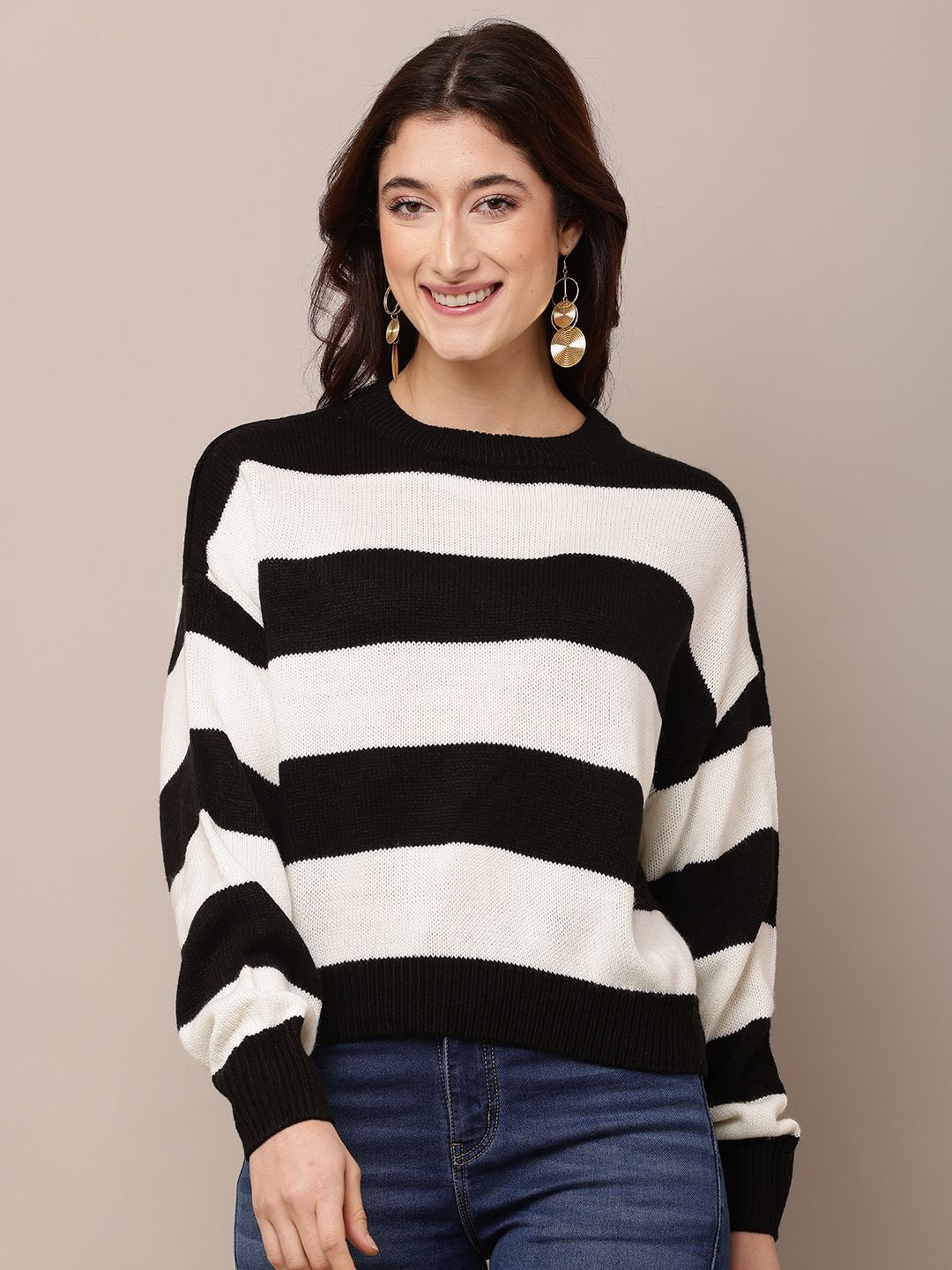 

NoBarr Women Striped Pullover, Black