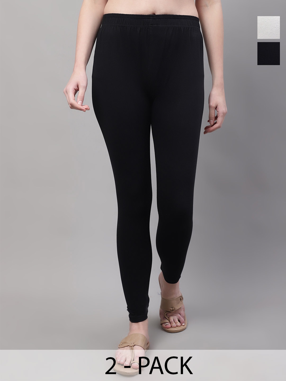 

Valles365 by S.C. Pack Of 2 Cotton Ankle Length Leggings, Black