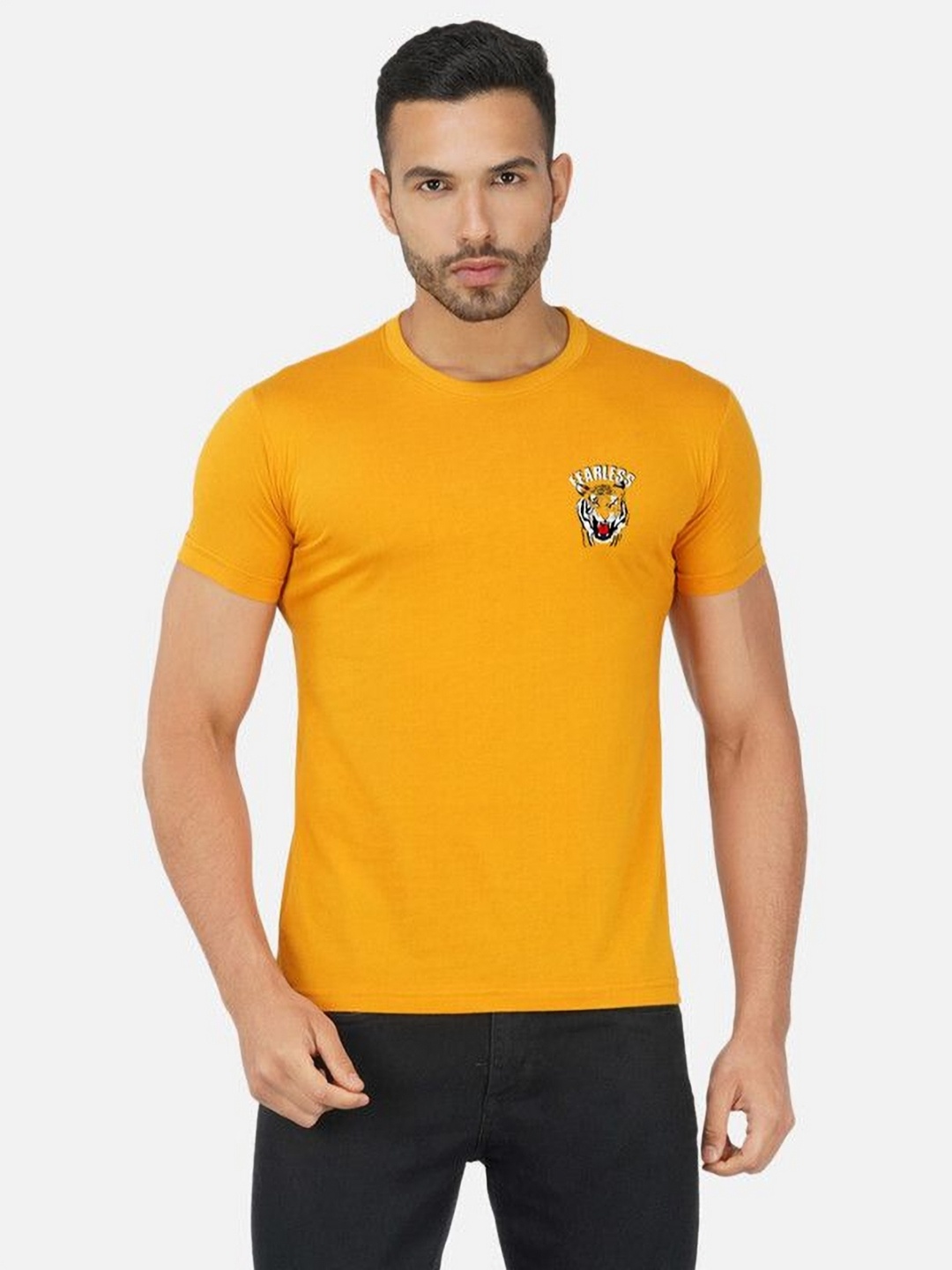 

Moda Rapido Men Bio Finish Graphic Printed Round Neck Cotton T-shirt, Mustard