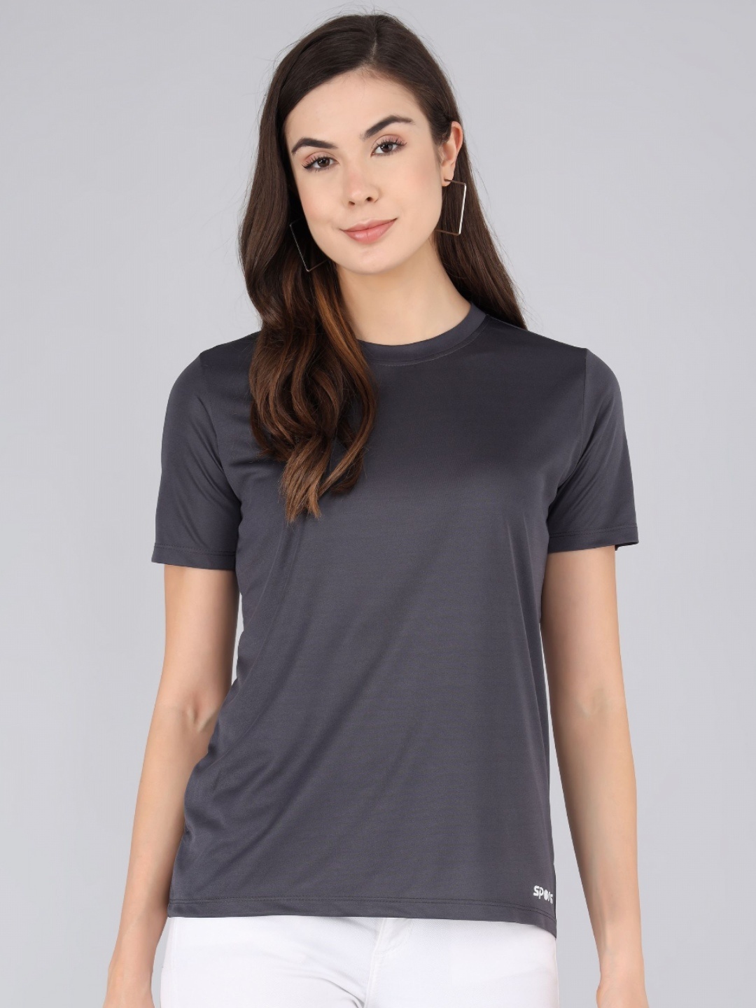 

Mast & Harbour Women Abzorb Solid Round Neck Regular Fit T-shirt, Grey