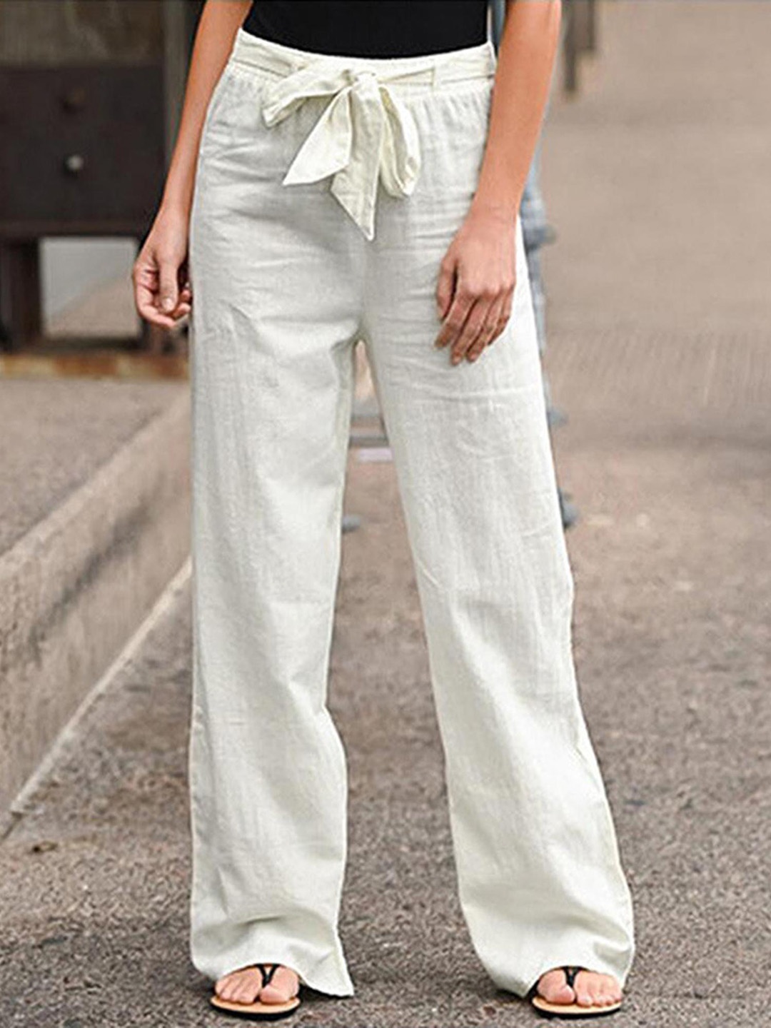 

Outzidr Women Relaxed Fit Mid-Rise Original Regular Trousers, Off white