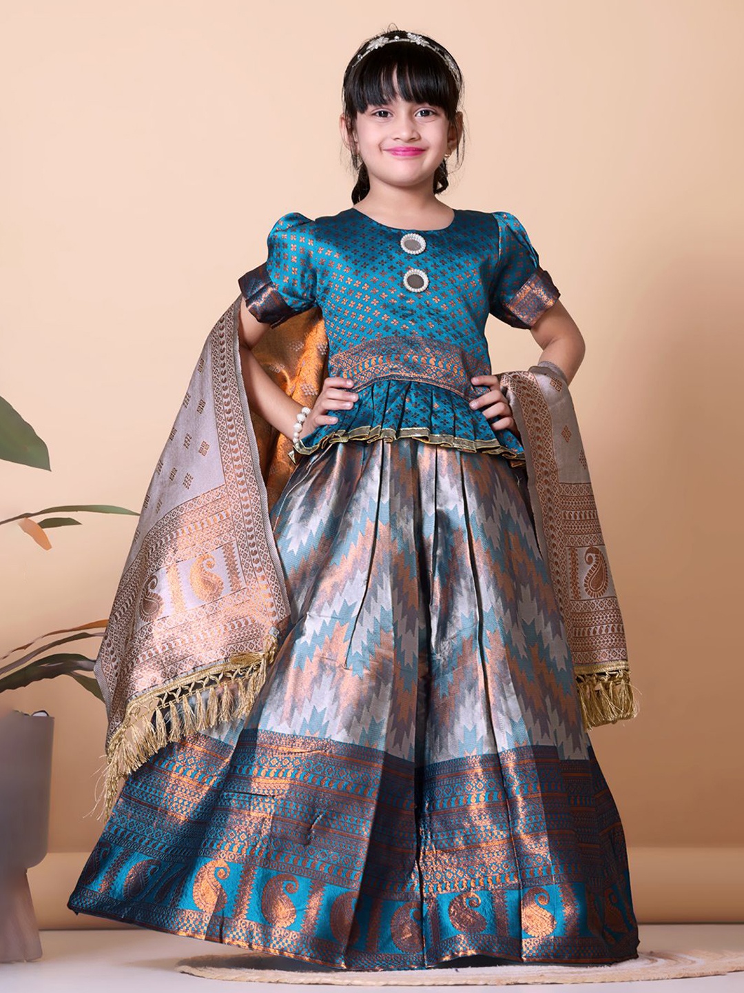 

BAESD Girls Woven Design Ready to Wear Lehenga & Blouse With Dupatta, Blue