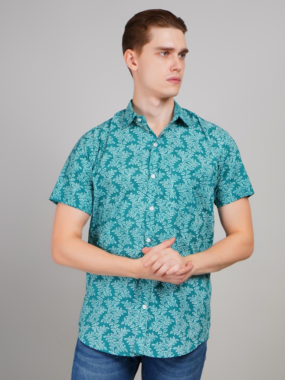 

LOUIS MONARCH Men Regular Fit Spread Collar Floral Printed Cotton Casual Shirt, Teal