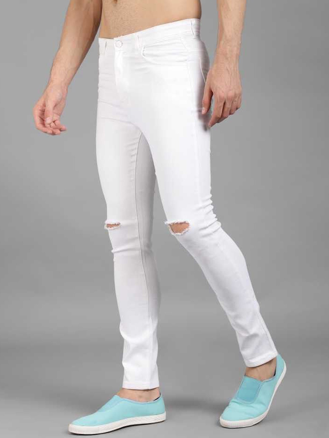 

LINARIA Men Classic Skinny Fit Slash Knee Low-Rise Jeans, White