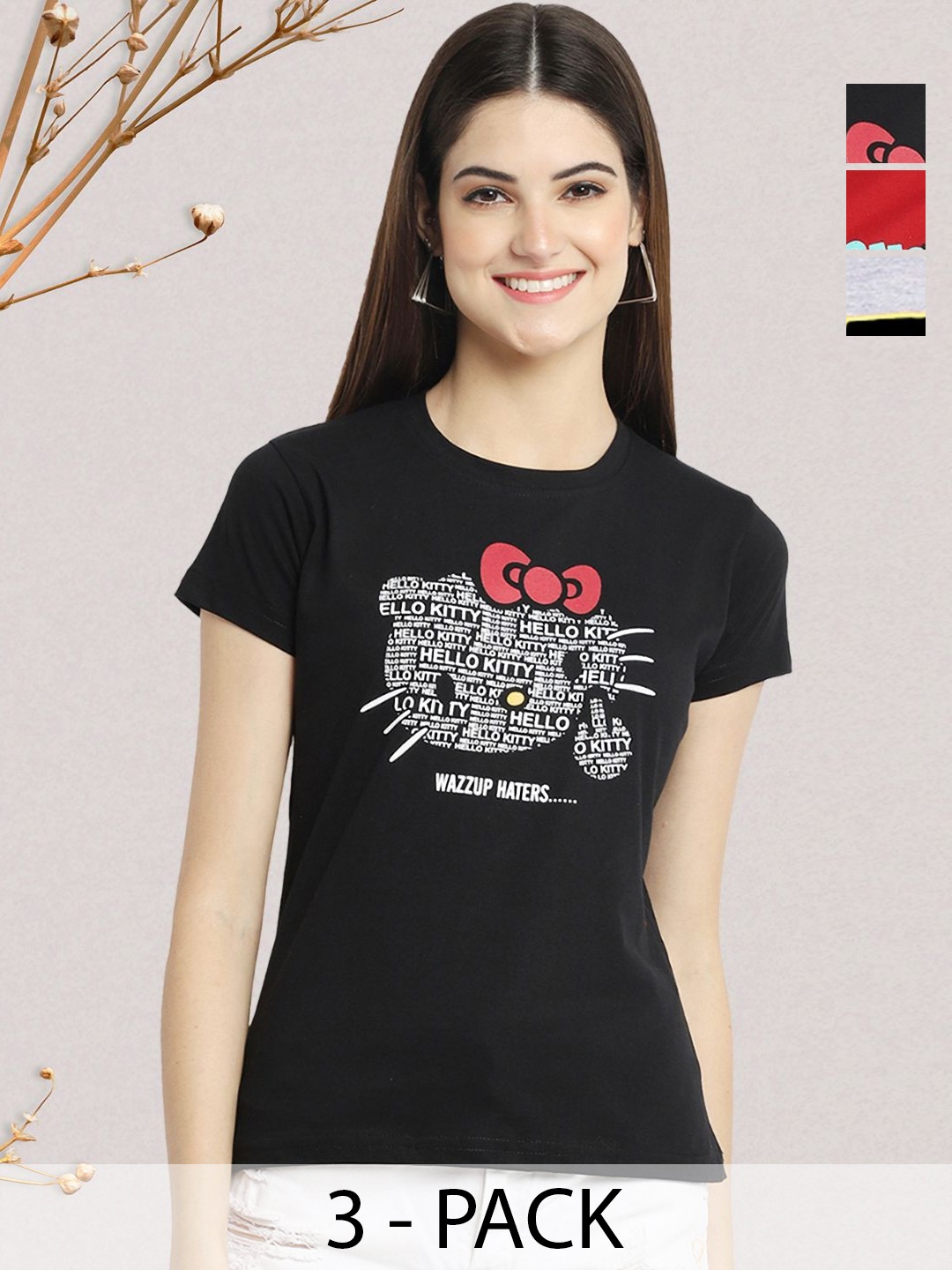 

GLOBAL NOMAD Women Typography Printed Round Neck Cotton T-shirt, Black