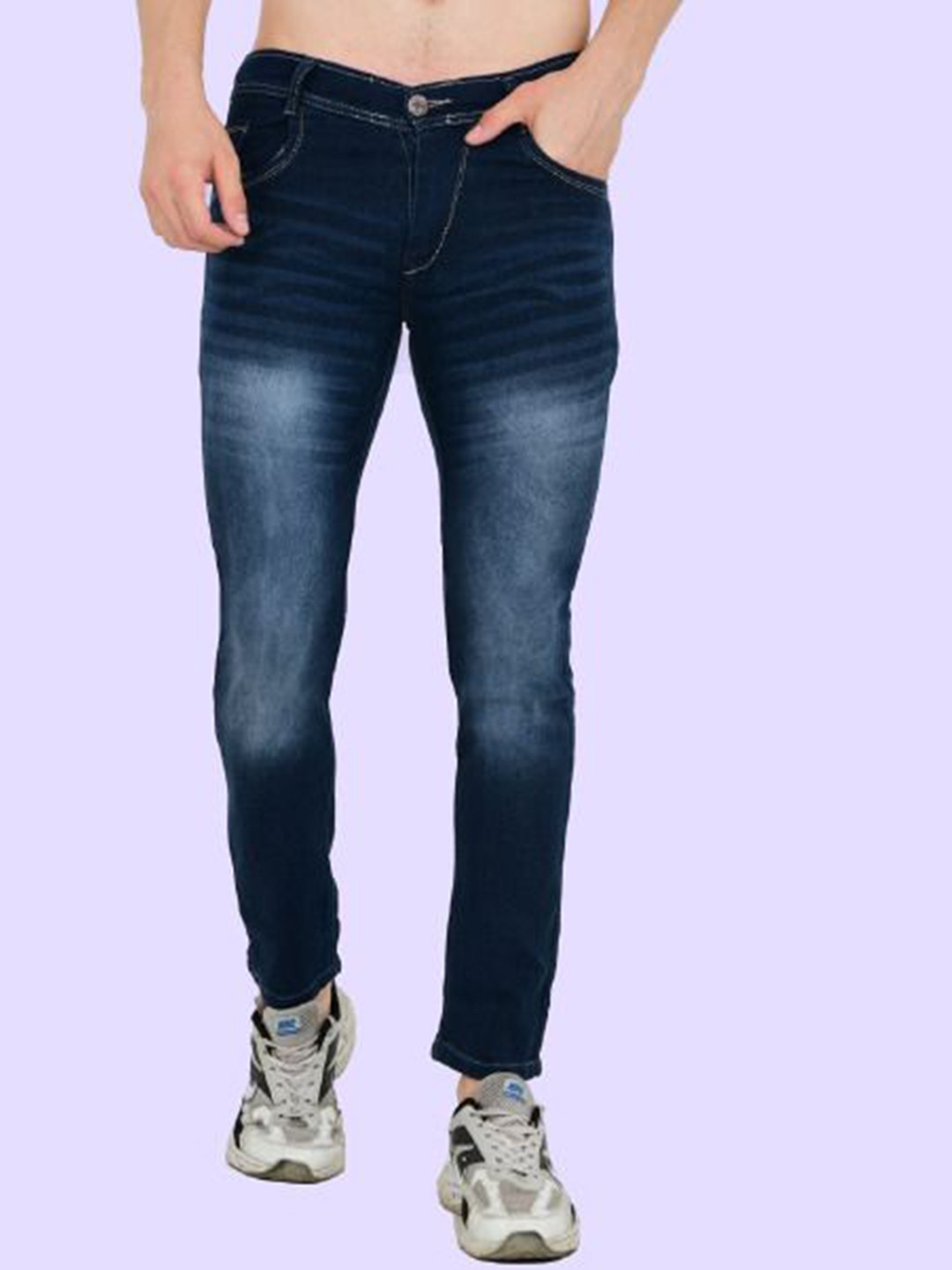 

LINARIA Men Classic Slim Fit Mid-Rise Heavy Fade Dark Shade Jeans, Blue