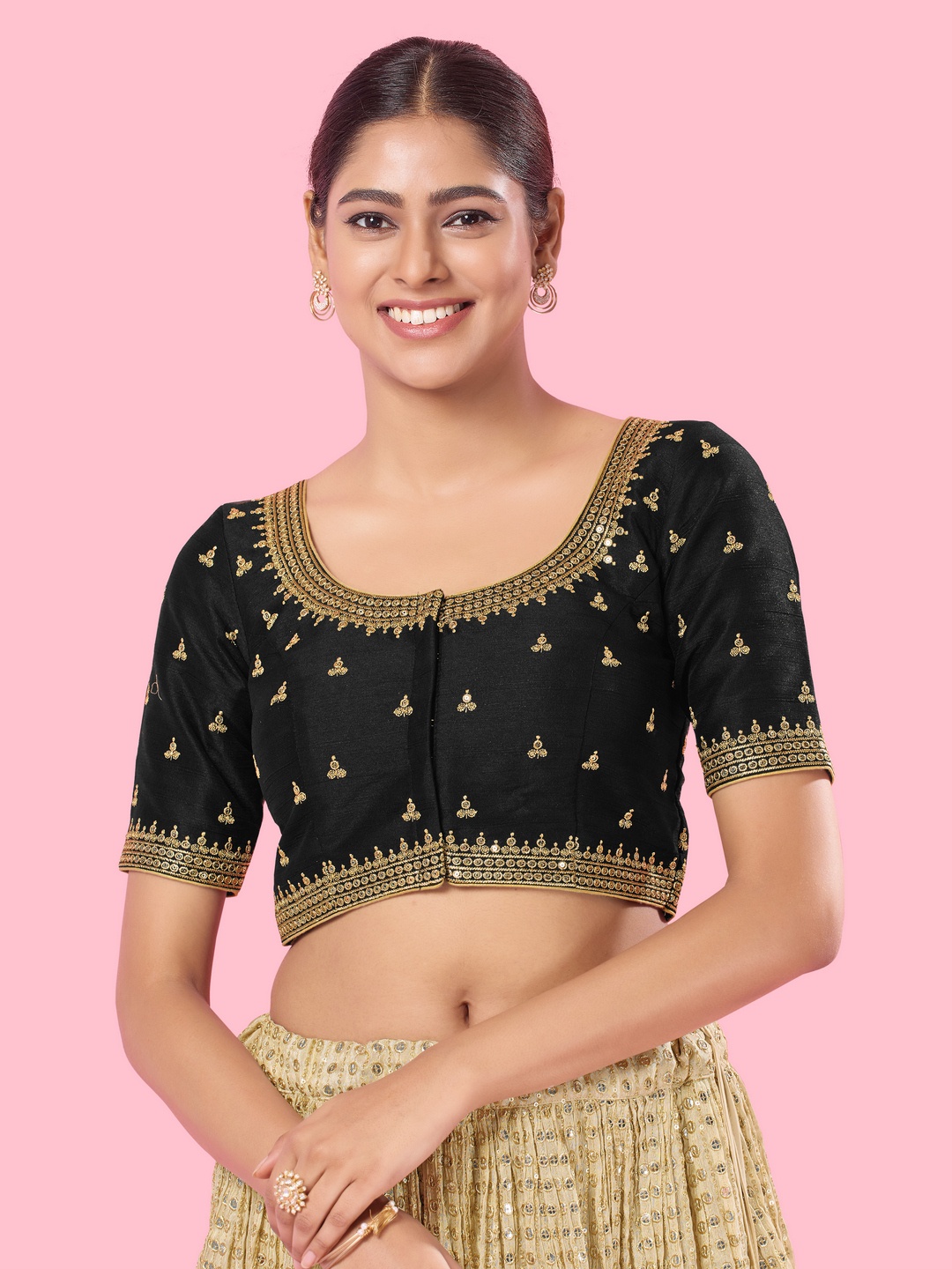 

VAMAS - THE DESIGNER BLOUSES Women Square Neck Padded Saree Blouse, Black