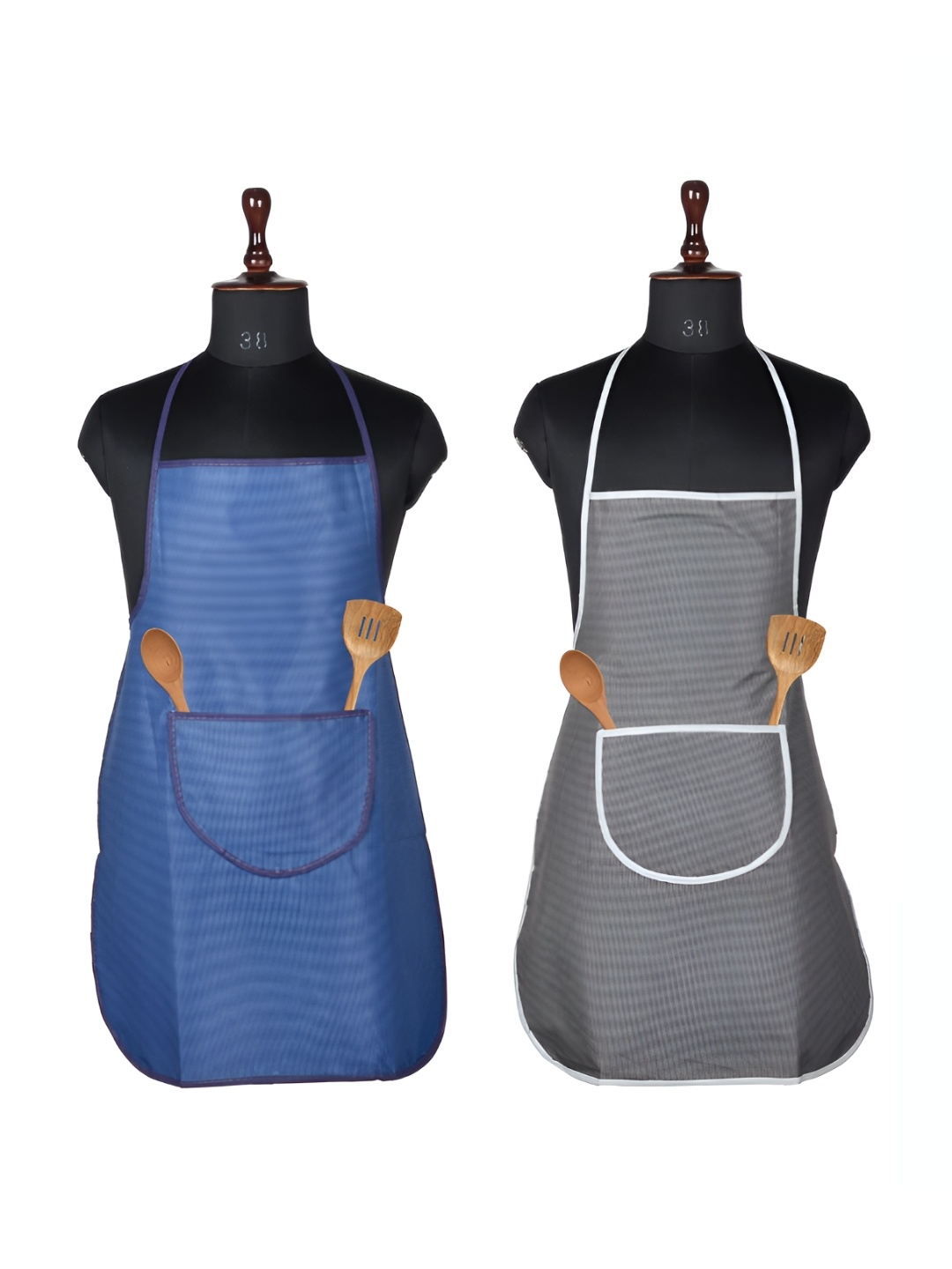 

Aura Grey & Blue 2 Pieces Checked Aprons With Center Pocket