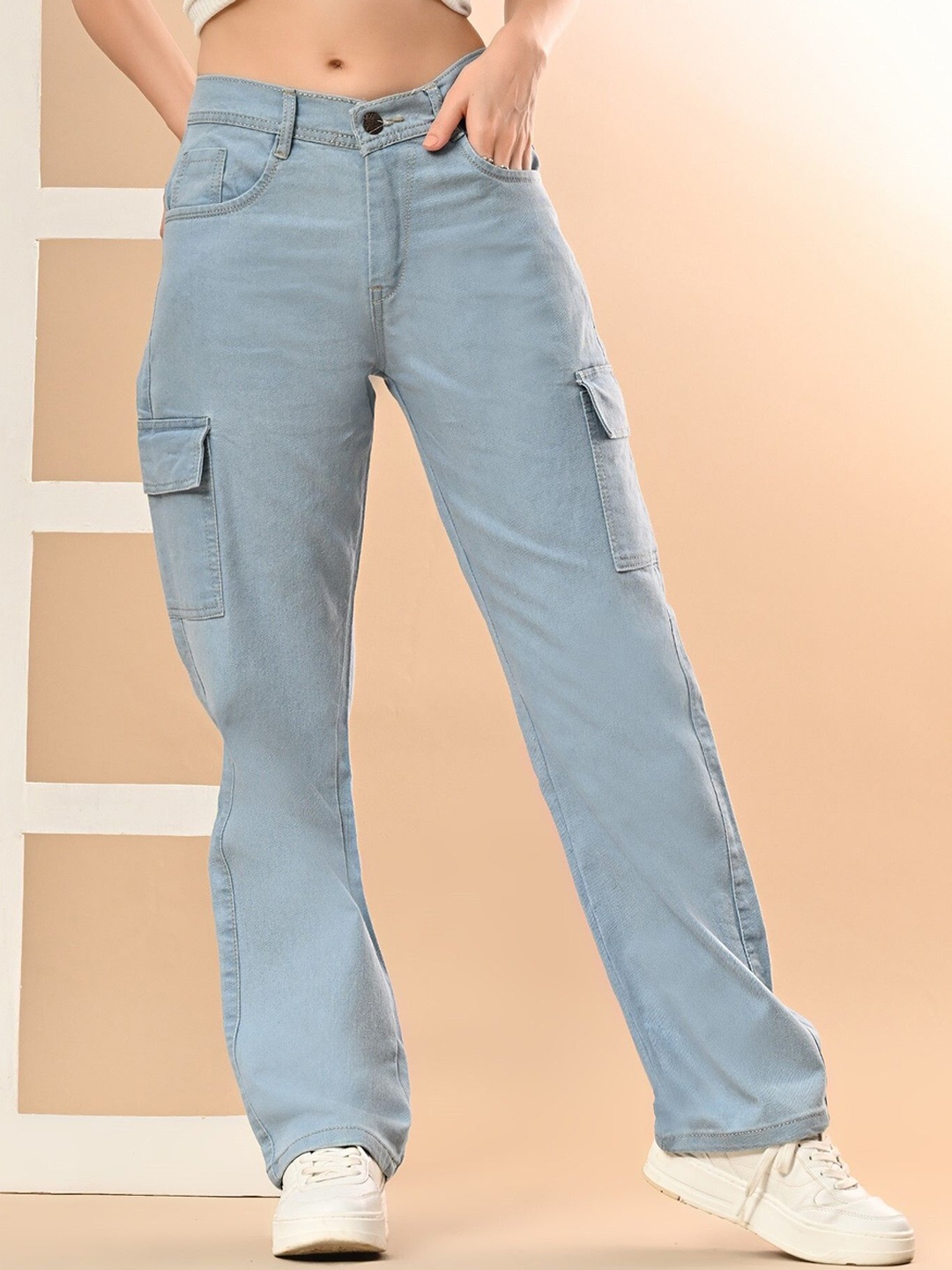 

LINARIA Women Classic Mid-Rise Baggy Cargo Styles Jeans, Blue