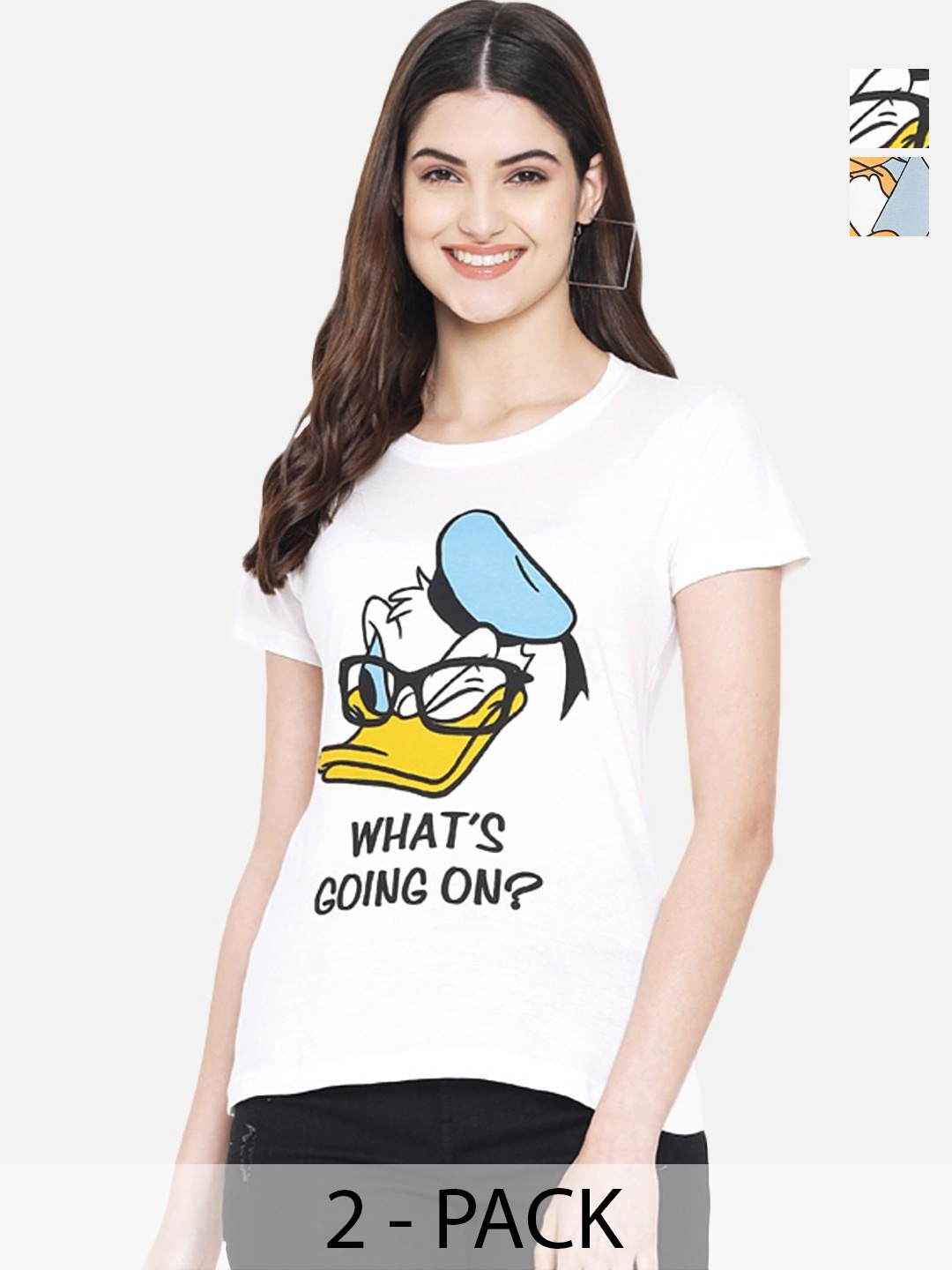 

Tromko Women Pack of 2 Tom & Jerry Graphic Printed Round Neck Cotton Regular Fit T-shirts, White