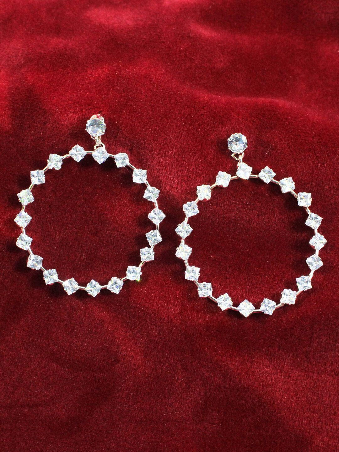

DressBerry Artificial Stones Studded Circular Shaped Hoop Earrings, Silver