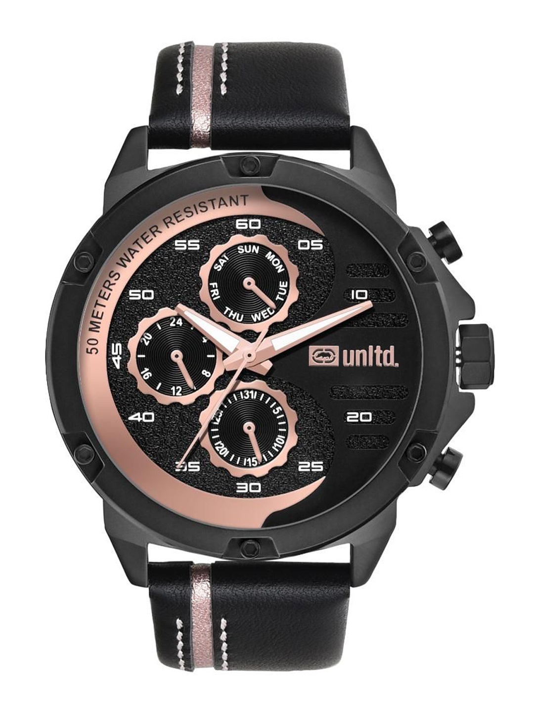 

unltd. Men Brass Dial & Leather Wrap Around Straps Analogue Watch UNG050004, Black
