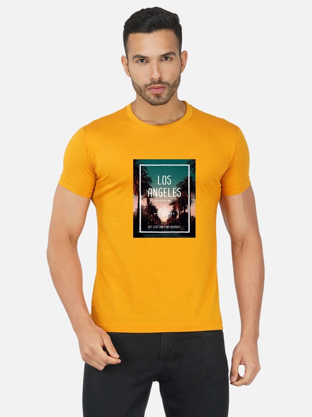 

Moda Rapido Men Bio Finish Graphic Printed Round Neck Cotton T-shirt, Mustard