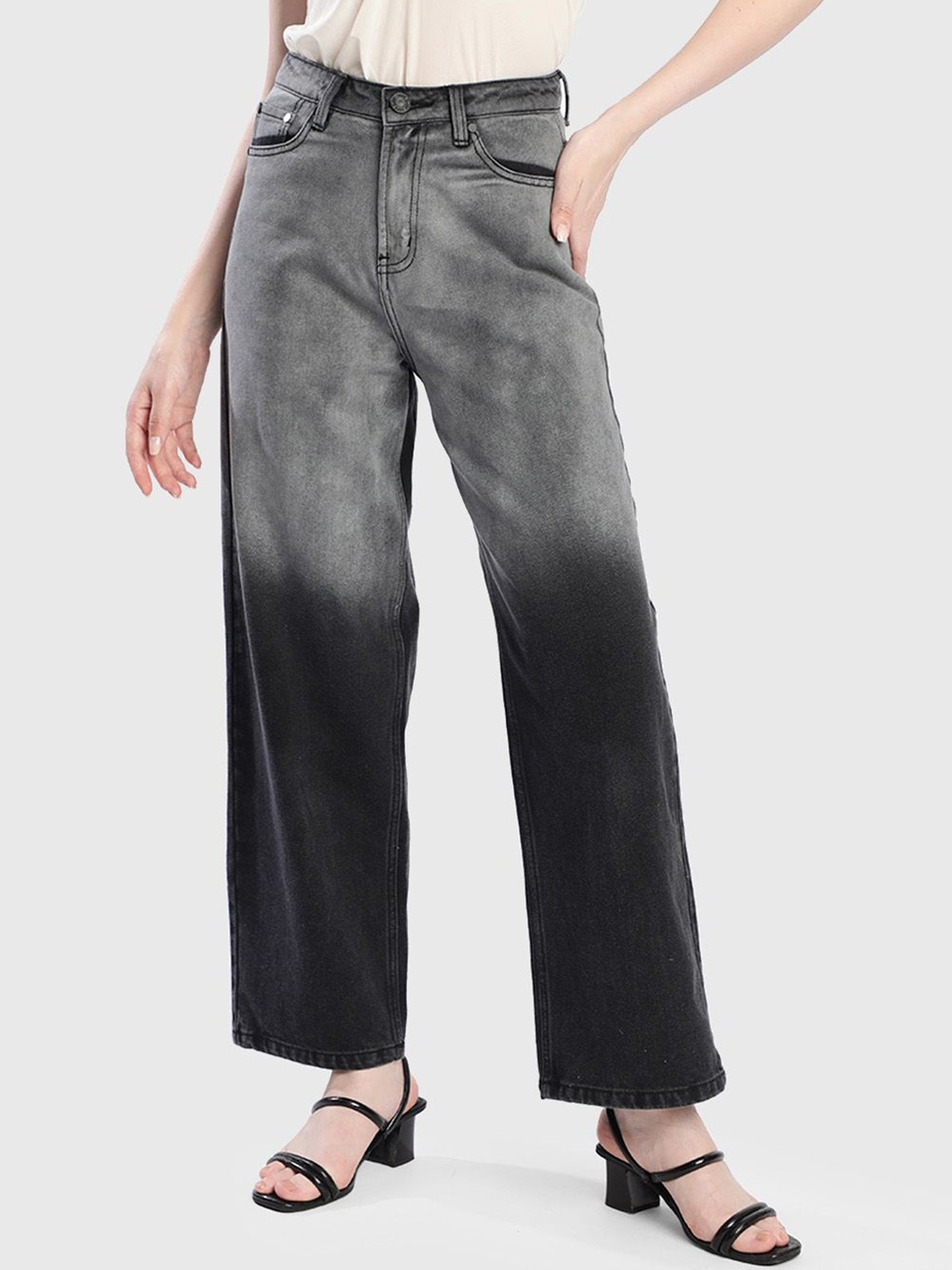 

Bene Kleed Women High-Rise Heavy Fade Baggy Jeans, Black