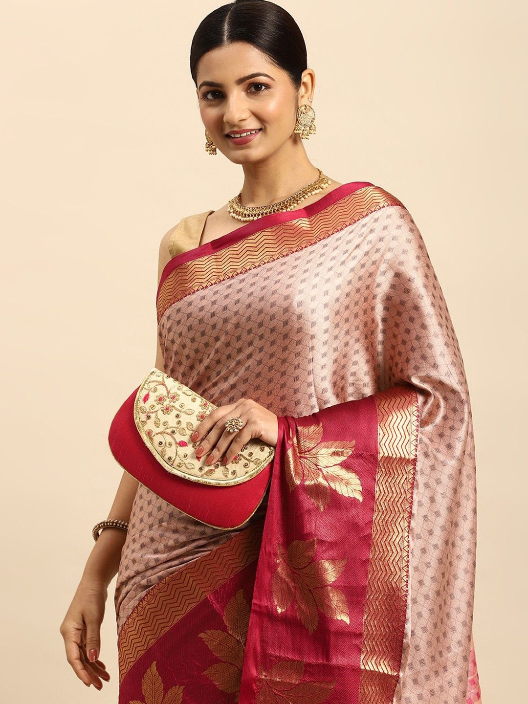 

yourwish Woven Design Zari Dharmavaram Saree, Peach