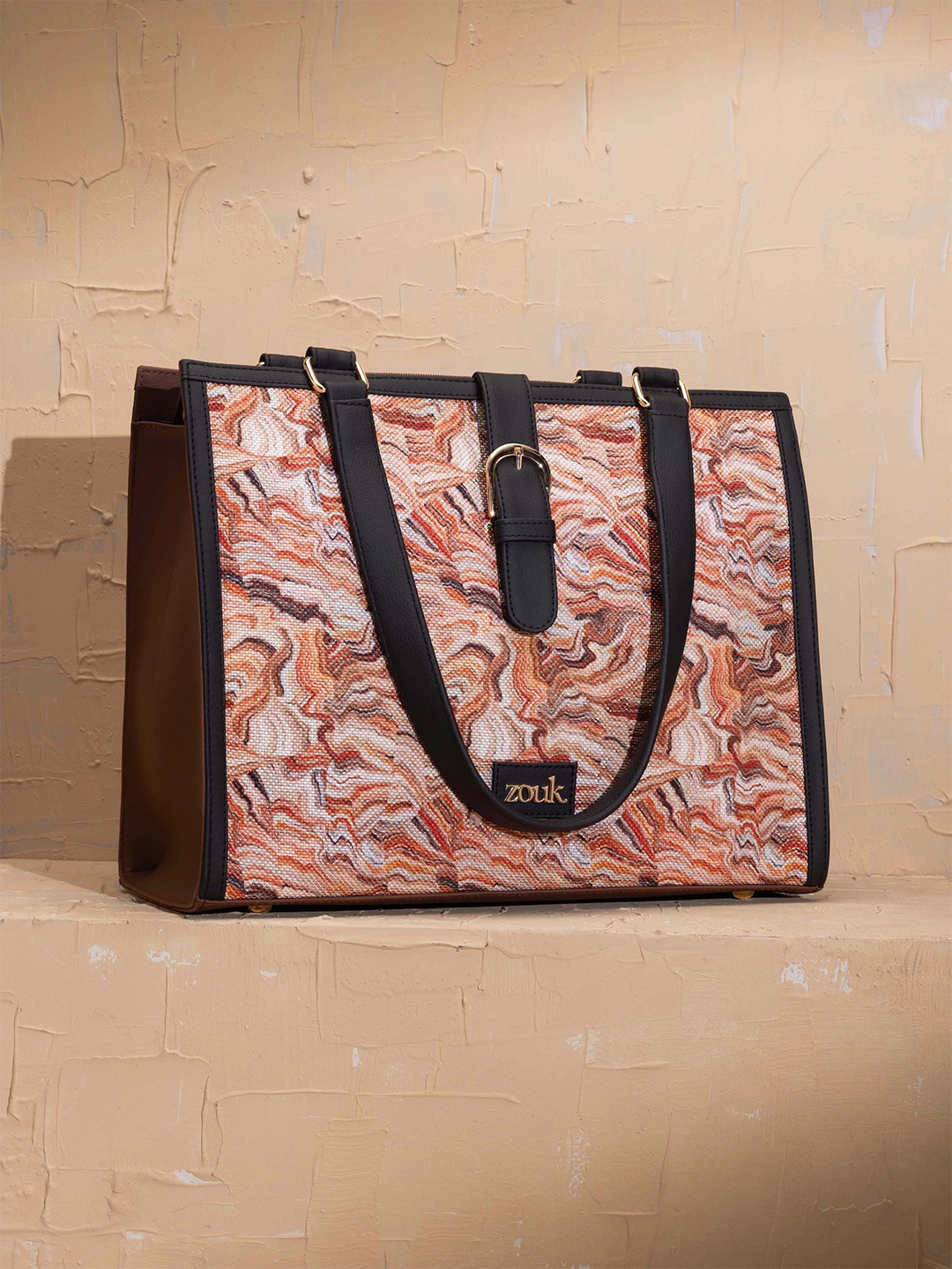

ZOUK Women Abstract Printed Shopper Tote Bag, Beige