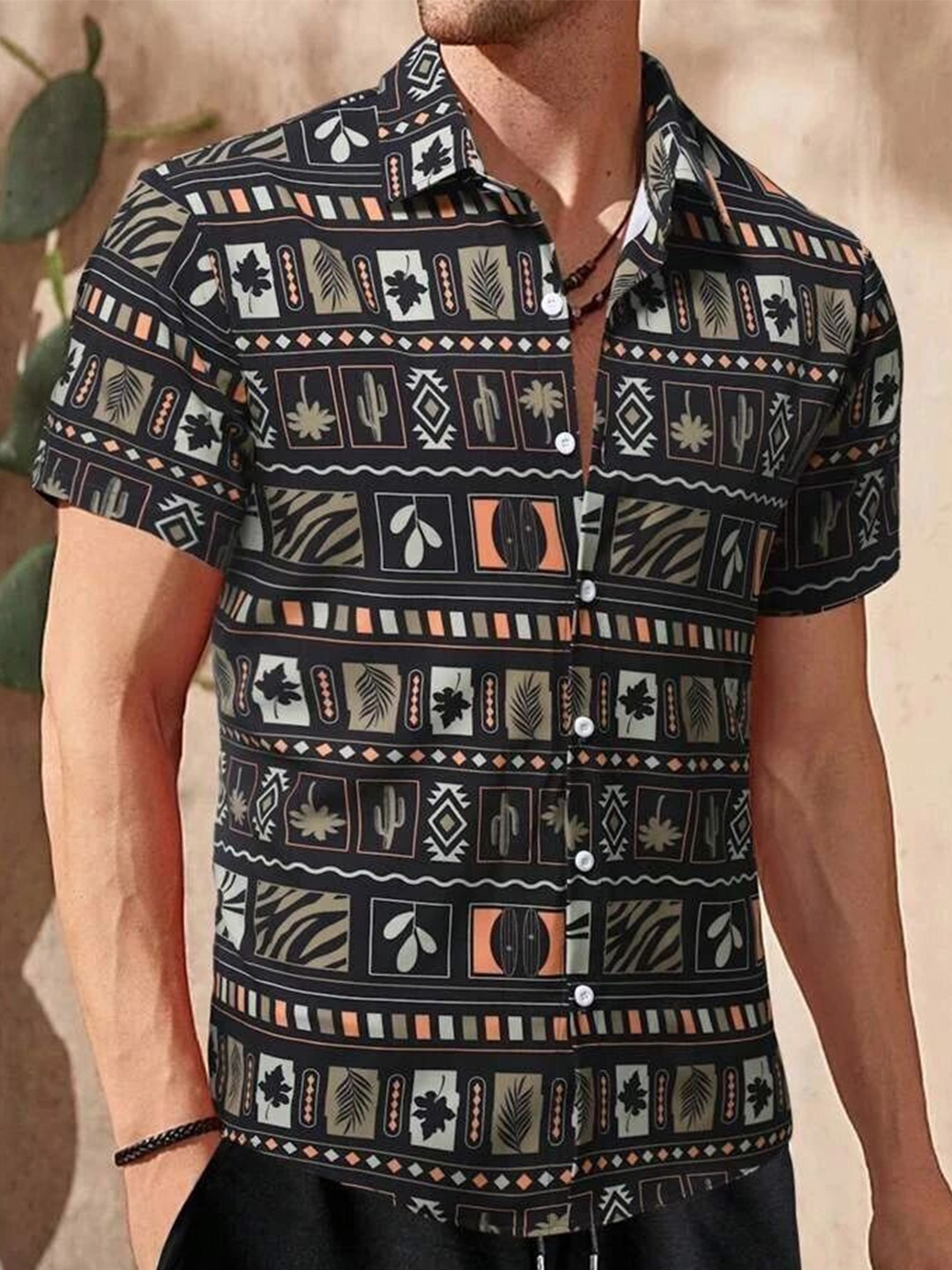 

Metronaut Men Regular Fit Spread Collar Ethnic Motifs Printed Elastane Casual Shirt, Black