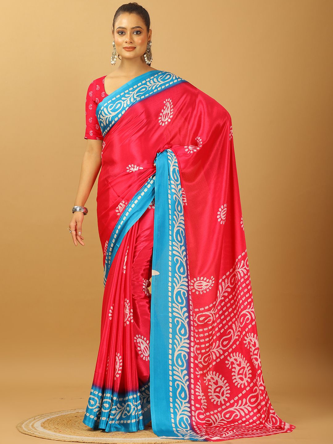 

VIRENDRA TEXTILES Ethnic Motifs Printed Pure Crepe Saree, Pink
