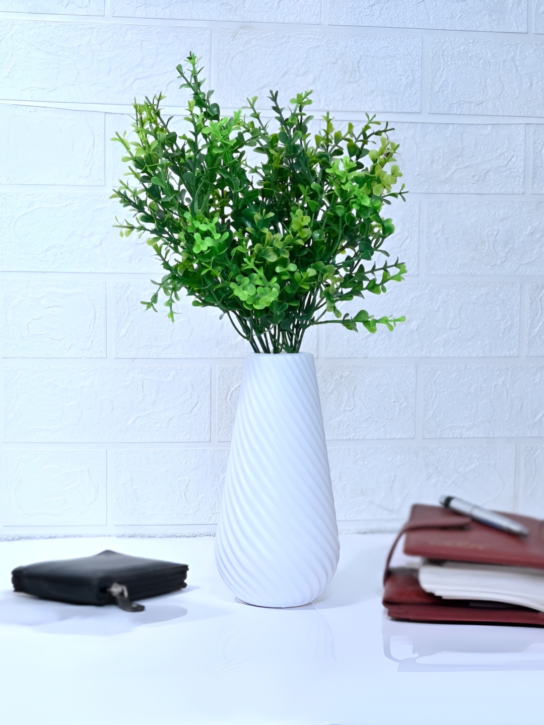 

S-Biv Green & White Artificial Plant With Pot