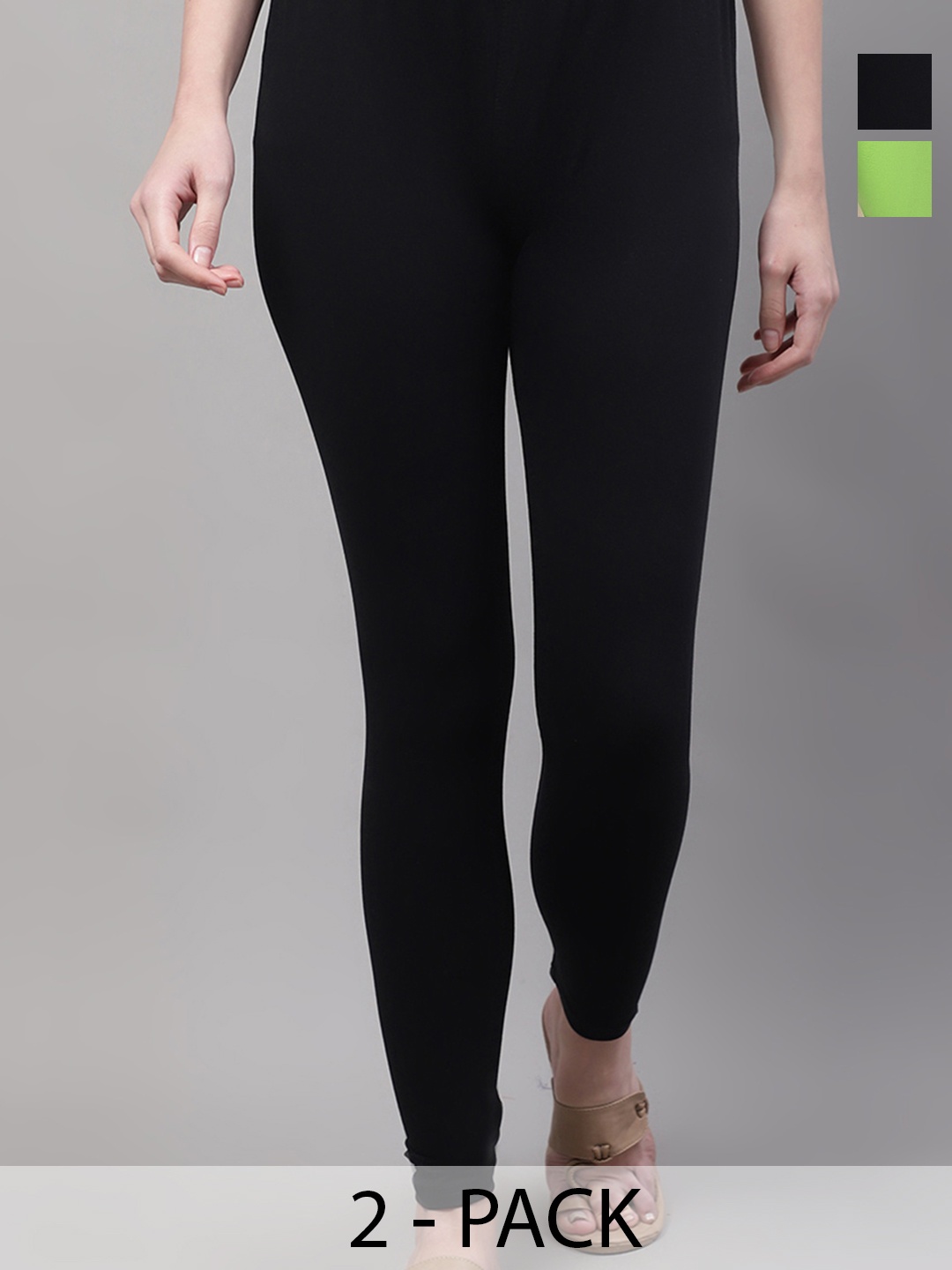 

Valles365 by S.C. Women Pack Of 2 Cotton Ankle-Length Leggings, Black