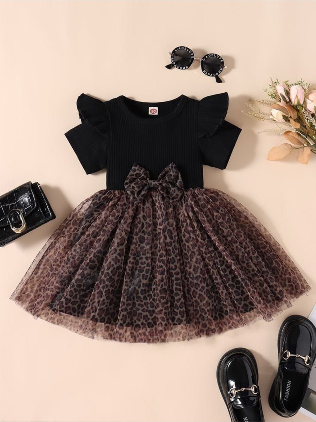

SK DRESSES Girls Animal Print Fit & Flare Dress, Black