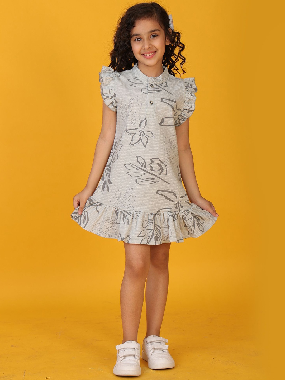 

Anthrilo Girls Floral Texture Frill Dress, Grey