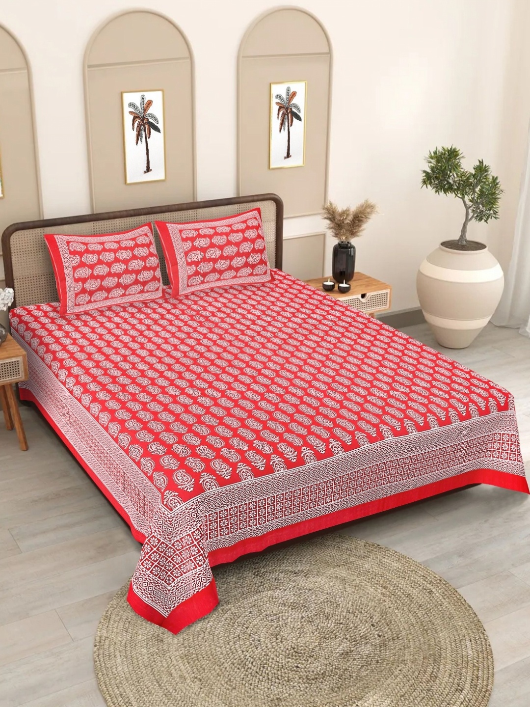 

Texstylers Pink Paisley Printed Cotton 186TC Queen Size Bedsheet Set 2.08 m x 2.28 m