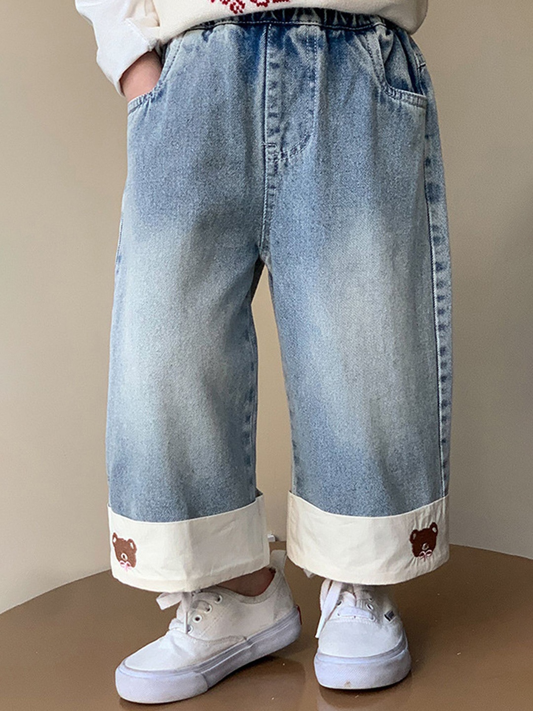 

LULU & SKY Girls Wide Leg High-Rise Heavy Fade Jeans, Blue