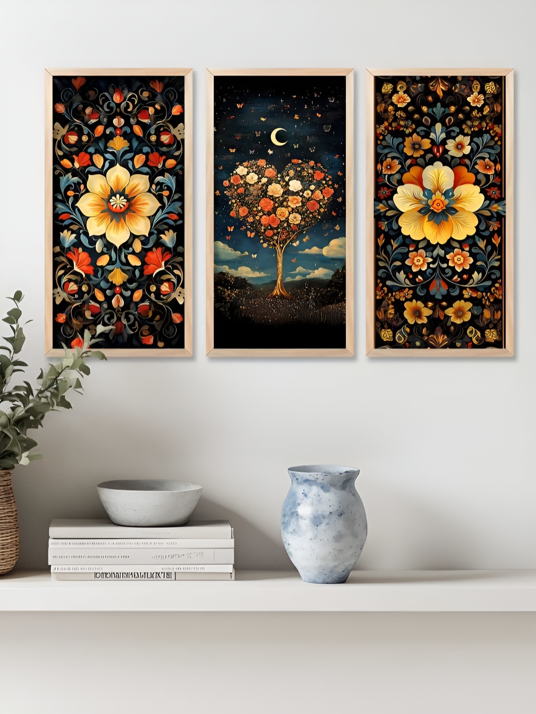 

Kotart Brown & Blue 3 Pieces Floral and Botanical Wooden Wall Paintings
