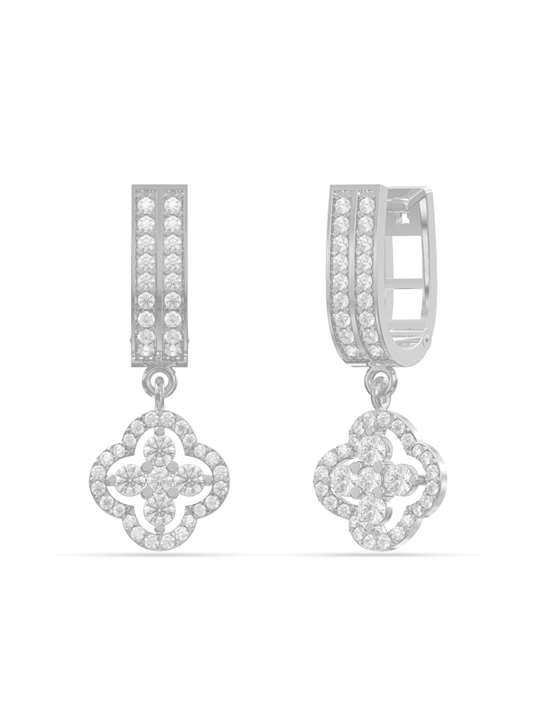 

ANAYRA 925 Sterling Silver-Plated Artificial Stone Studded Contemporary Hoops Earrings