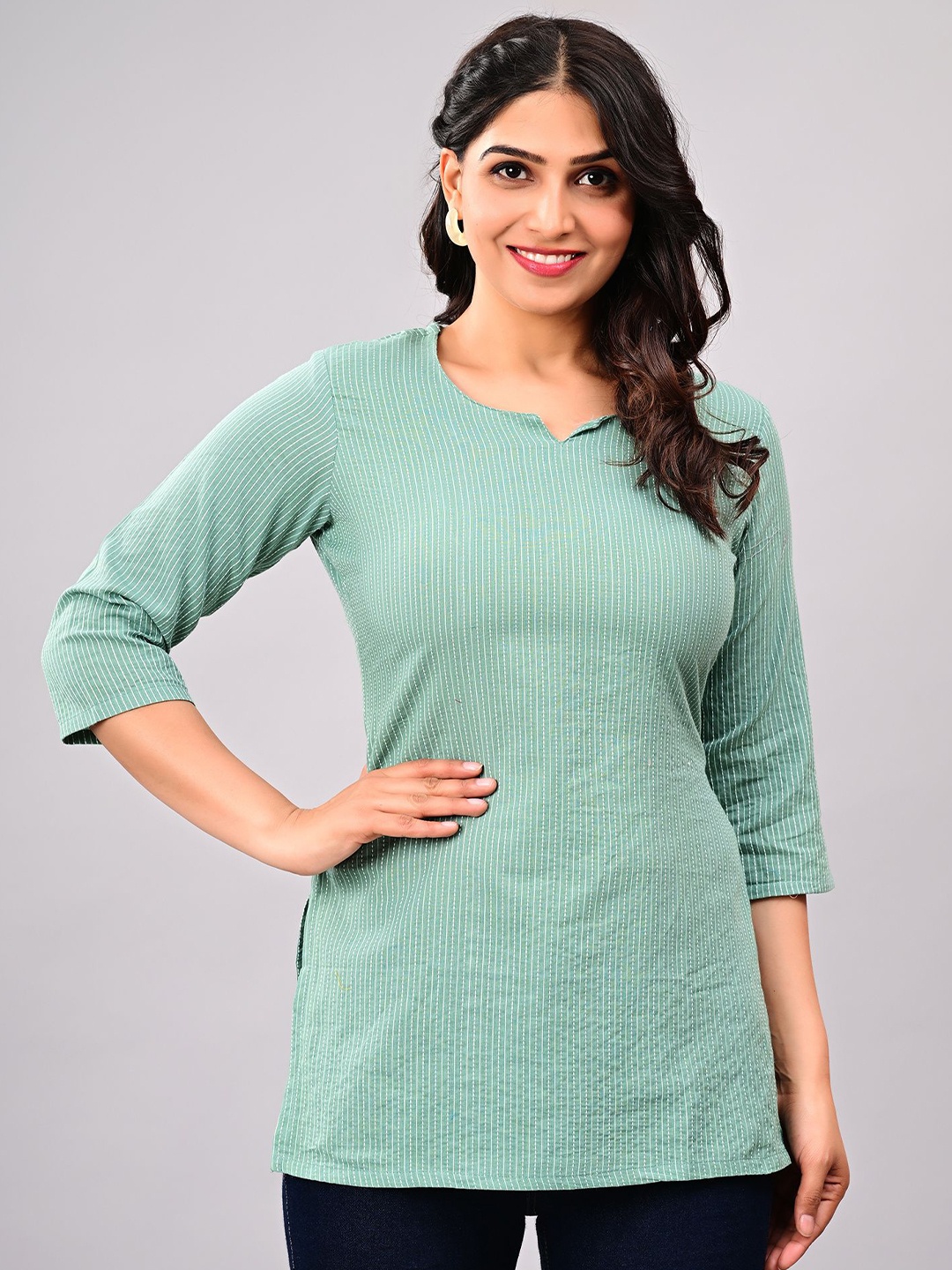 

KALINI Women Ethnic Motifs Woven Design Kurti, Green