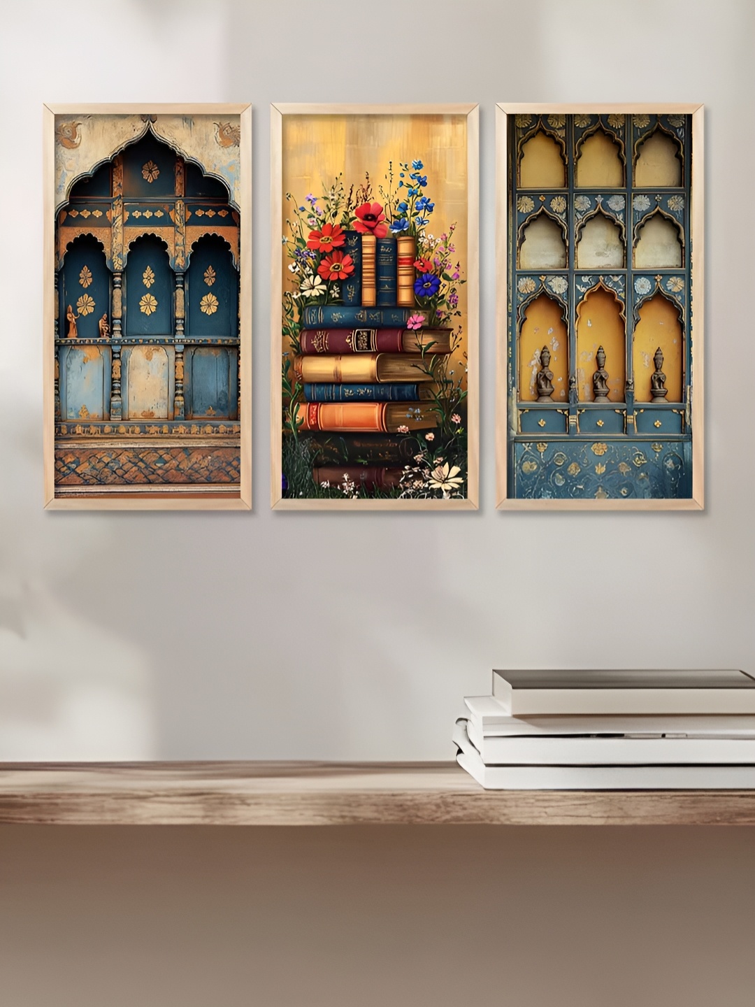 

Kotart Brown & Blue 3 Pieces Abstract Wooden Wall Paintings