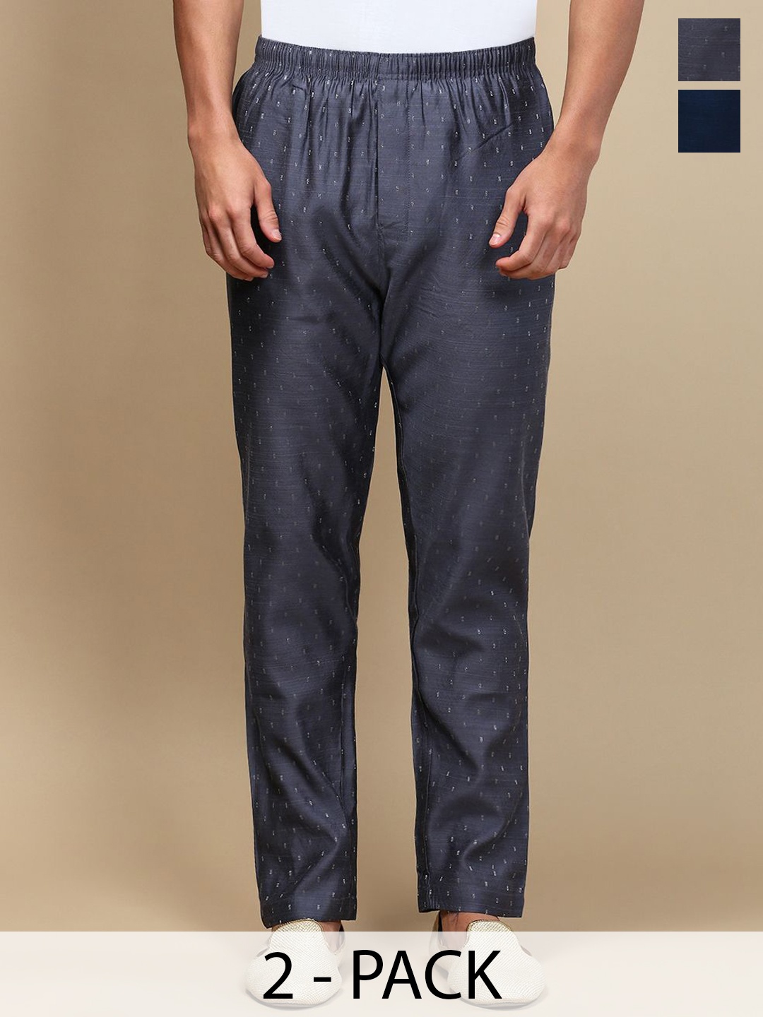 

WHITE HEART Men Pack Of 2 Mid Rise Pyjamas, Grey