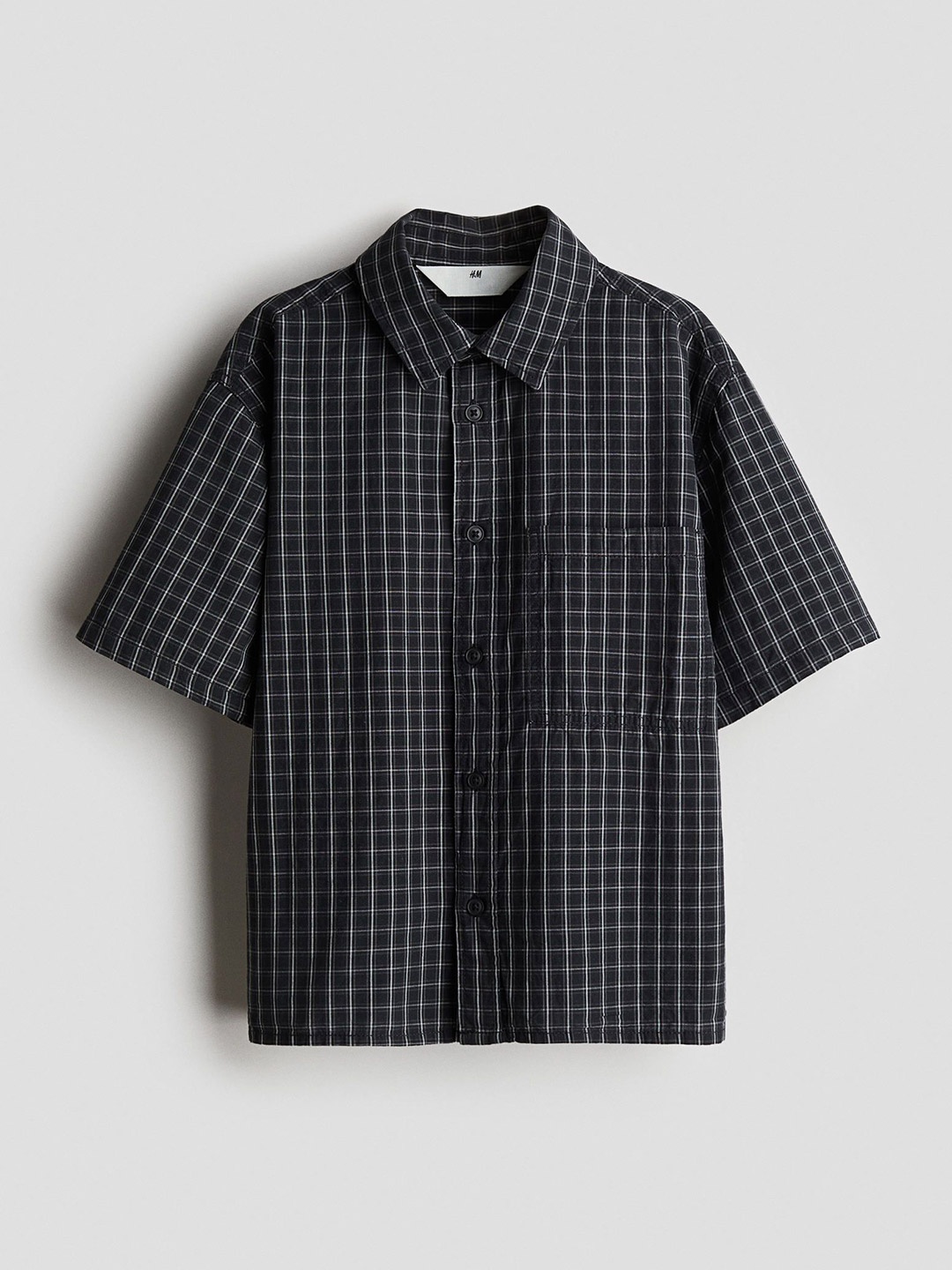 

H&M Short-Sleeved Cotton Shirt, Black