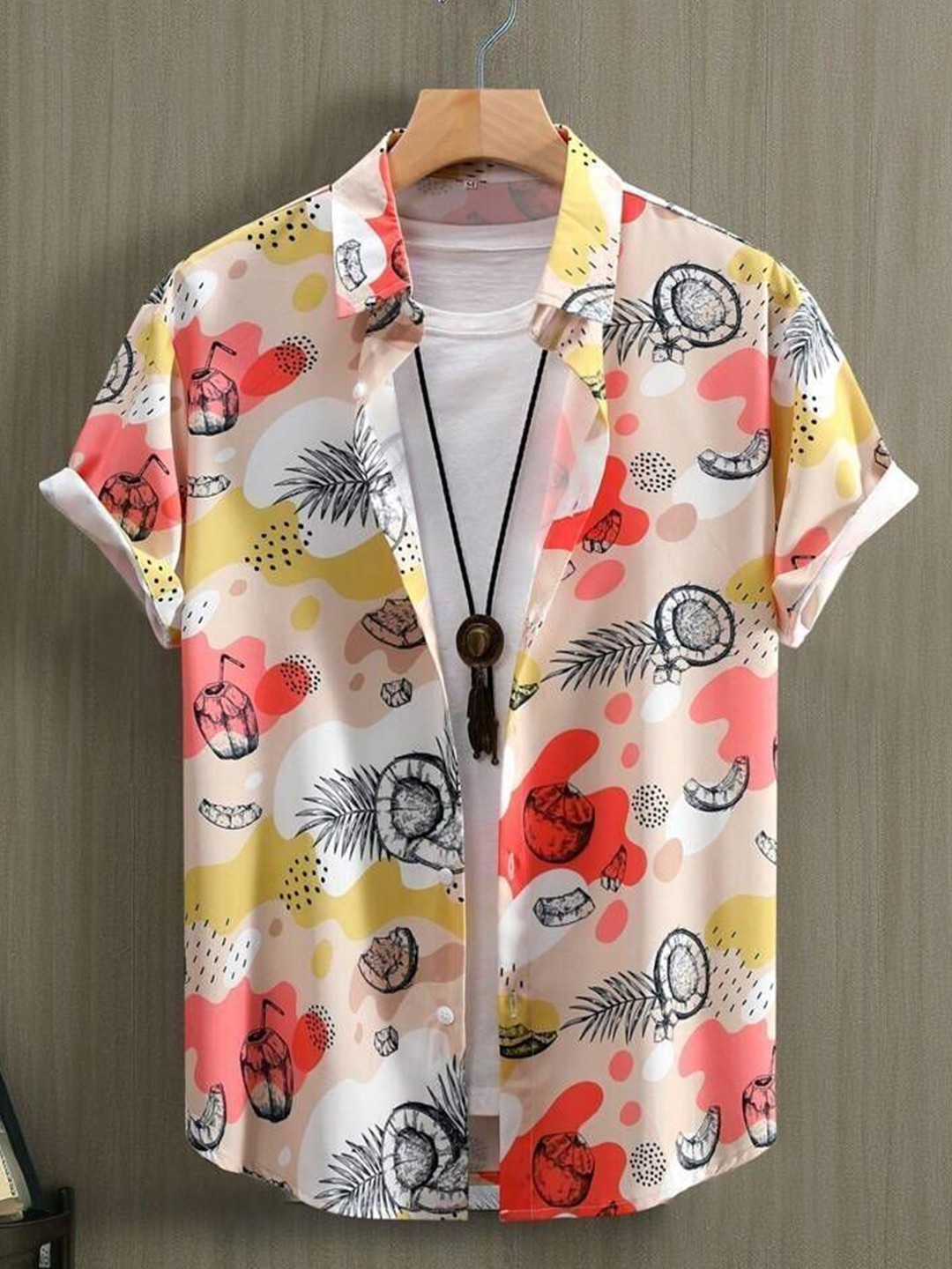 

Metronaut Men Regular Fit Spread Collar Conversational Printed Elastane Casual Shirt, Peach