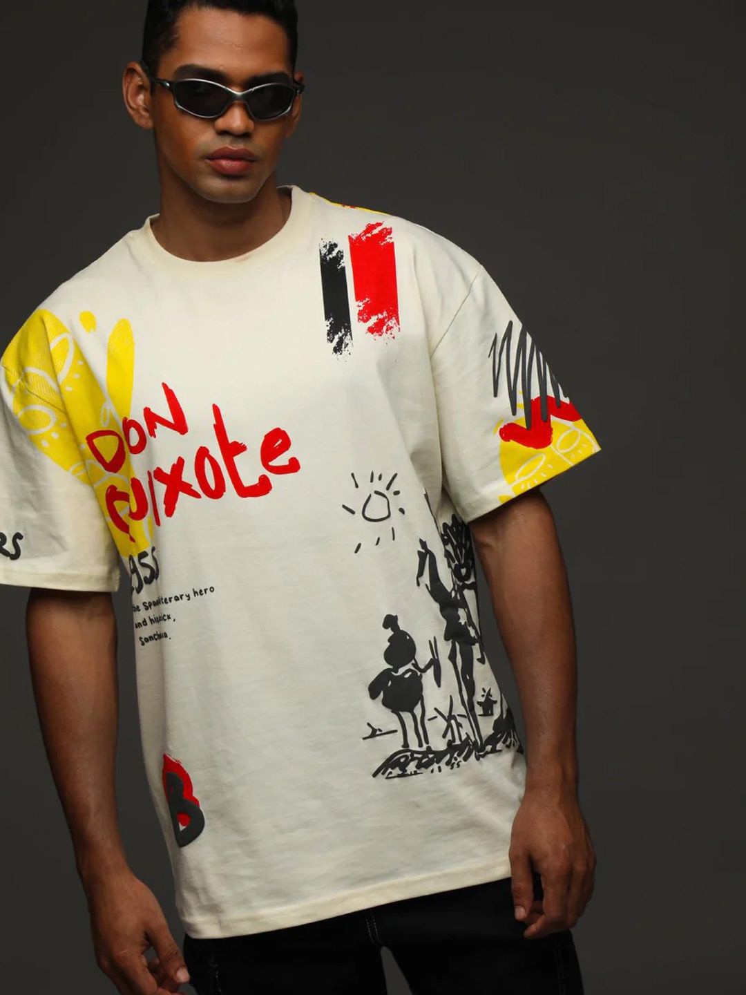 

Bonkers Corner Men Typography Printed Drop-Shoulder Sleeves T-shirt, Off white