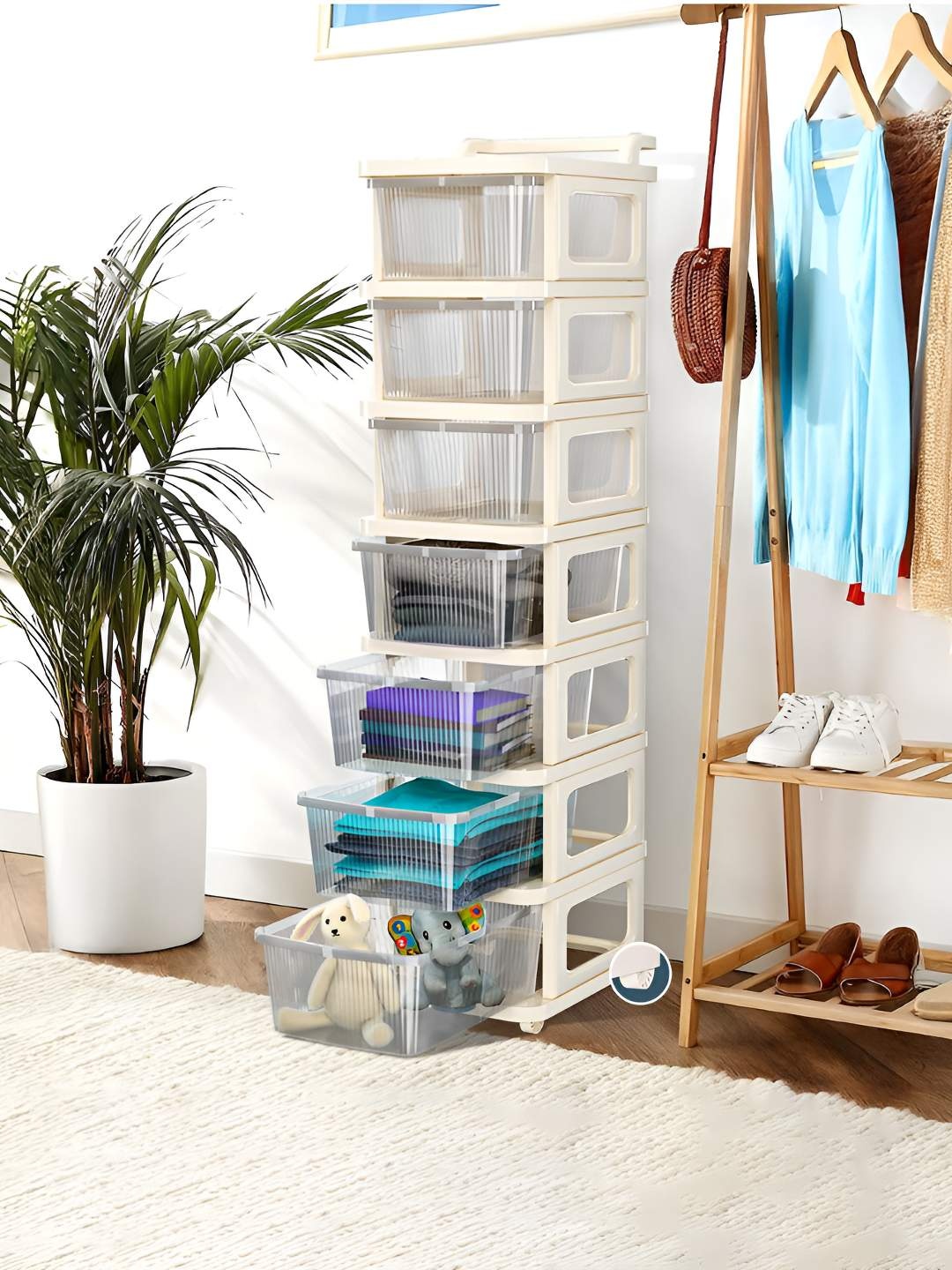 

Kuber Industries Transparent & Off White 7 Layer Modular Storage Drawer