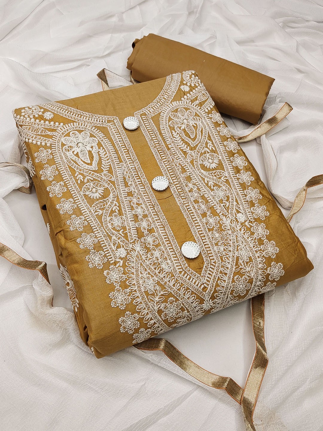 

HERE&NOW Floral Embroidered Unstitched Dress Material, Beige