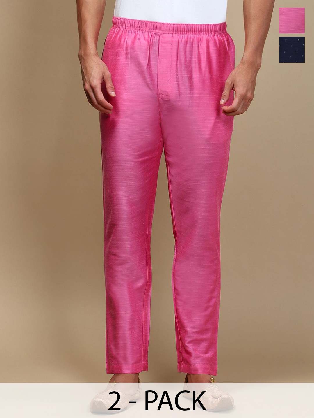 

WHITE HEART Men Pack Of 2 Printed Relaxed Fit Mid-Rise Pyjamas, Pink