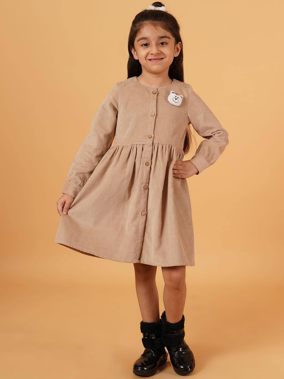 

Creative Girls Cotton Full Sleeves Fit & Flare Dress, Brown