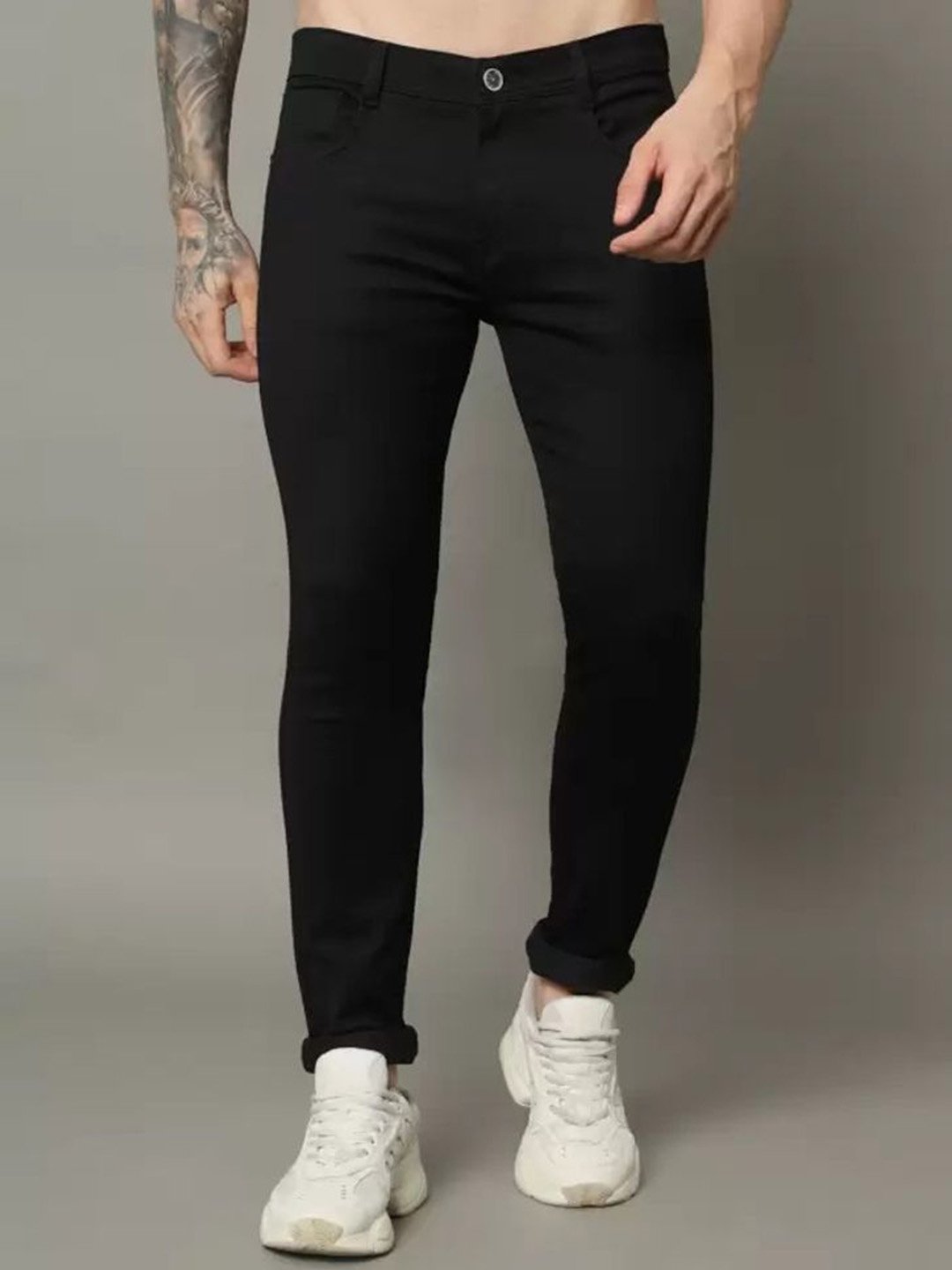 

LINARIA Men Classic Mid-Rise Slim Fit Clean Look Stretchable Jeans, Black